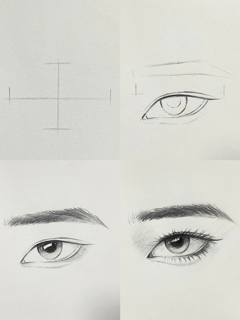 77用线条勾勒出眉眼形状,先抓大形可看成一个