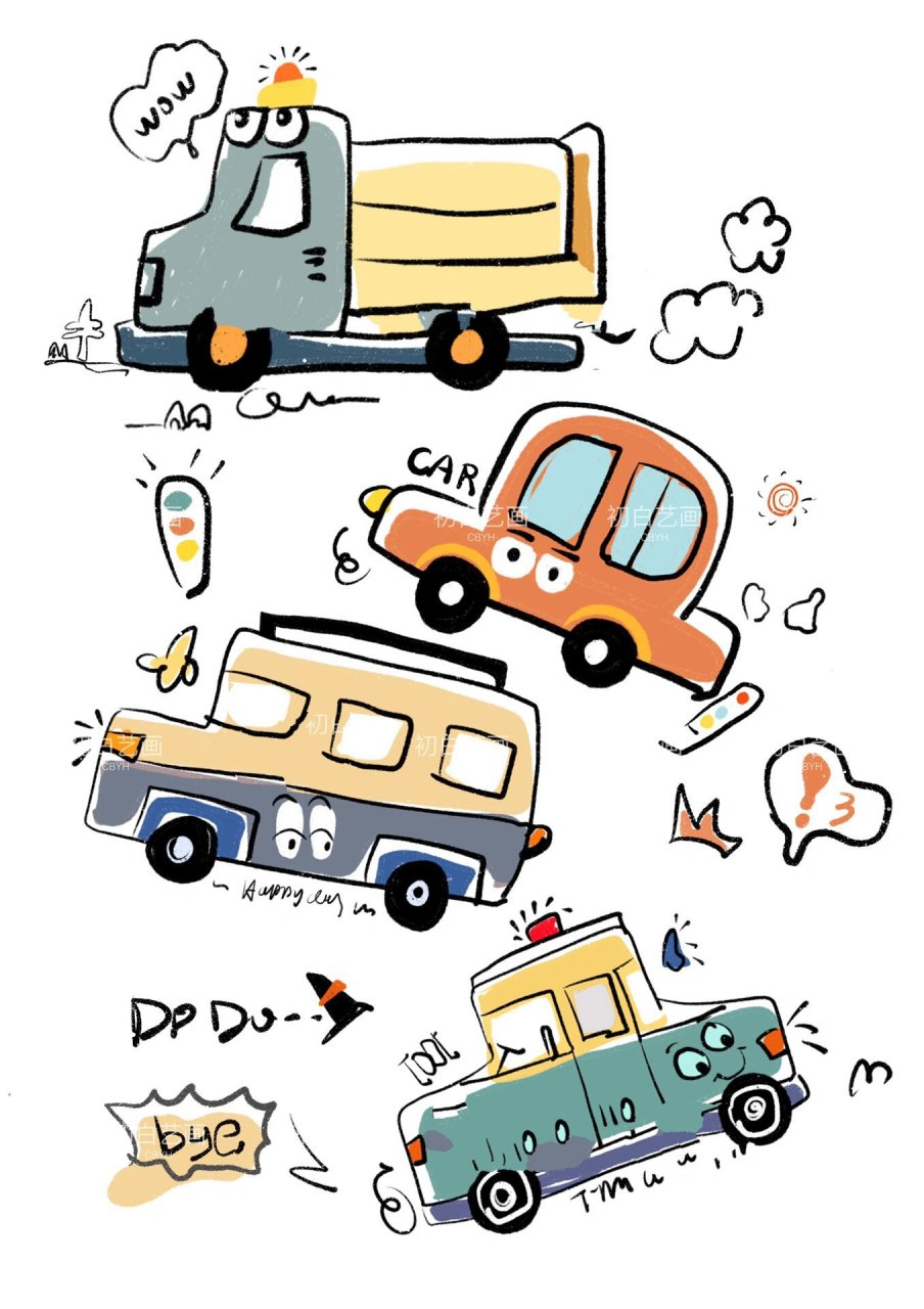 简笔画卡通彩色小汽车 简笔画彩色可爱车车大合集 流行趋势 色彩搭配