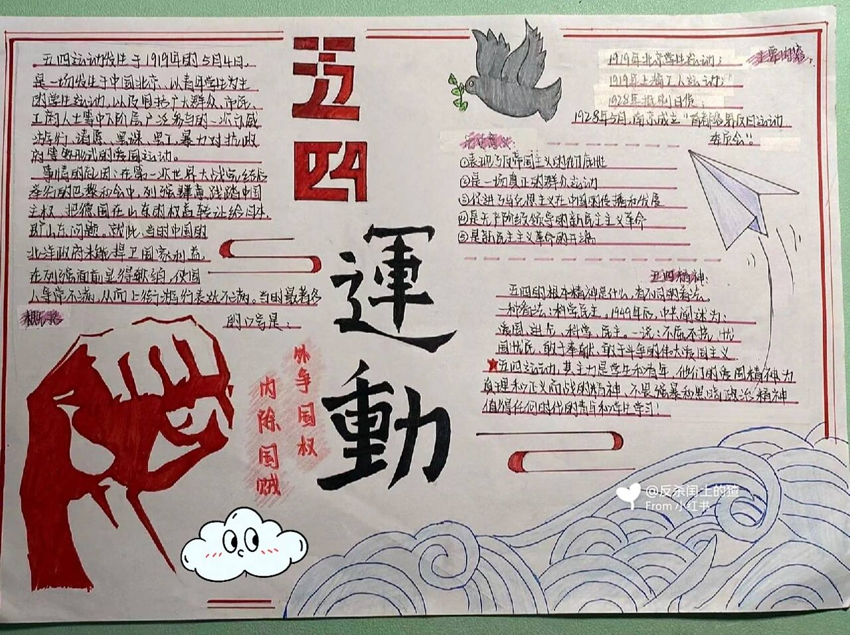 五四运动手抄报 画了好久
