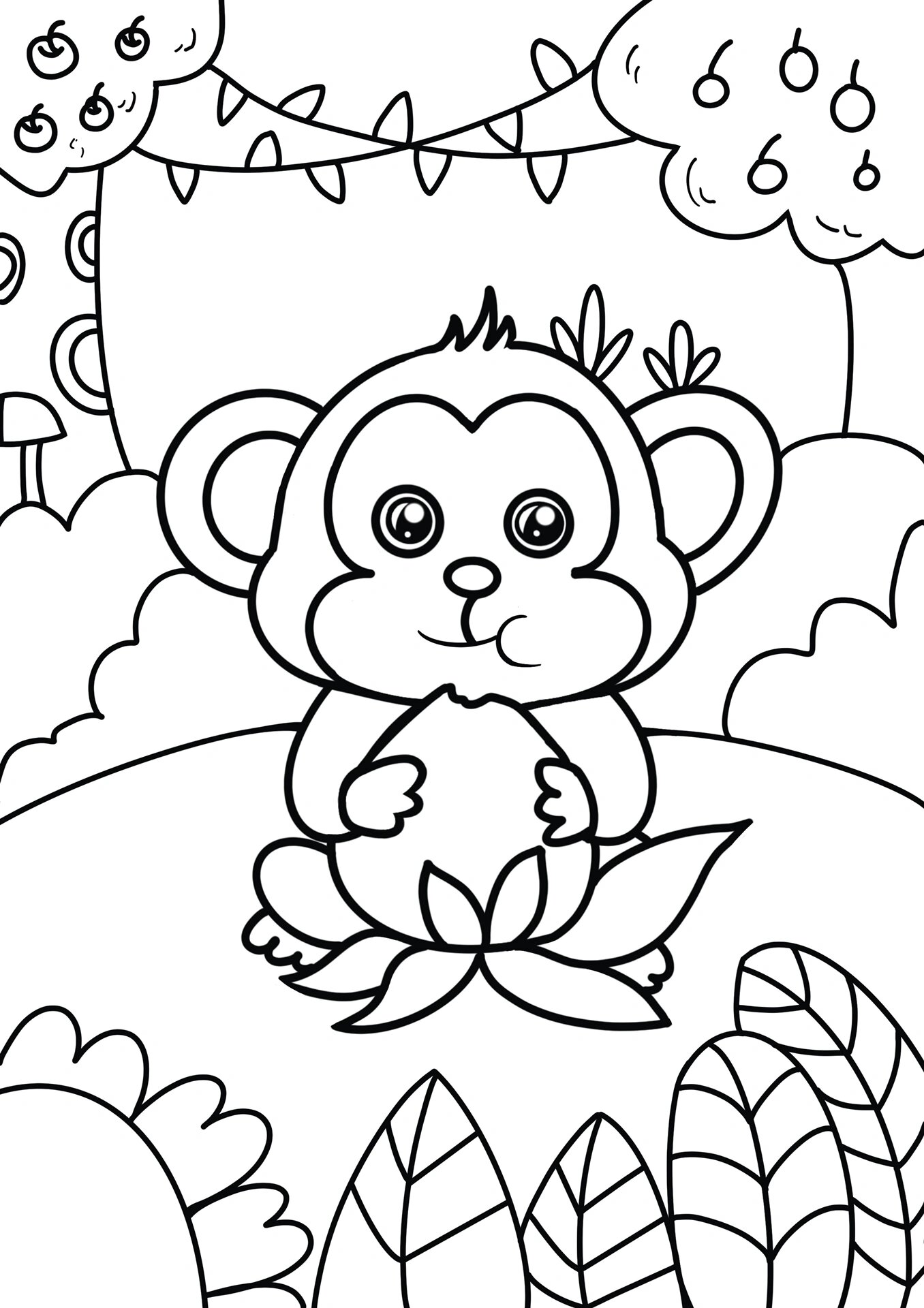 可爱的小猴子吃桃 创意画 儿童画