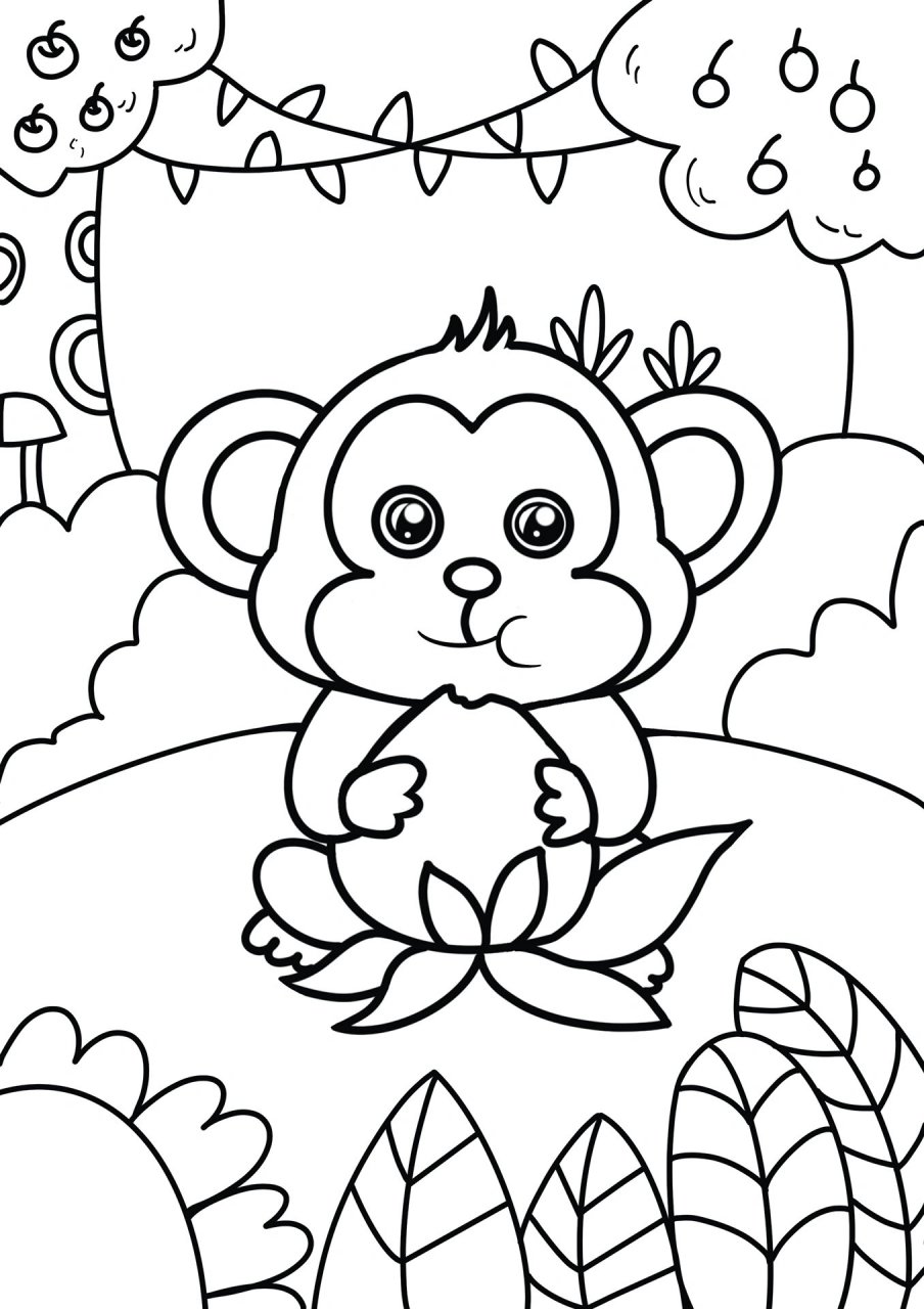 可爱的小猴子吃桃 创意画 儿童画