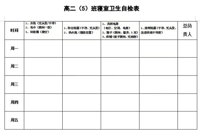 宿舍卫生排班表图片