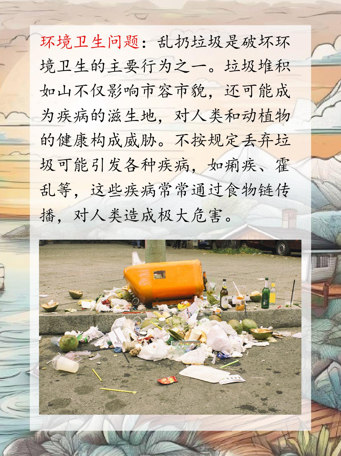 乱扔垃圾的危害 我认为乱扔垃圾的危害是全方位的.