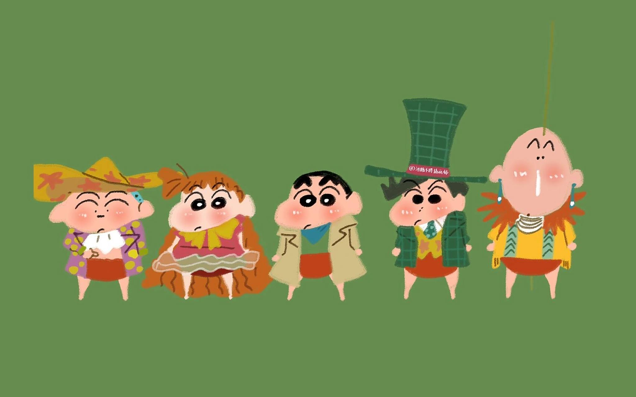 蜡笔小新可爱护眼绿色电脑壁纸 把被问得最多的几张图,做成绿色护眼
