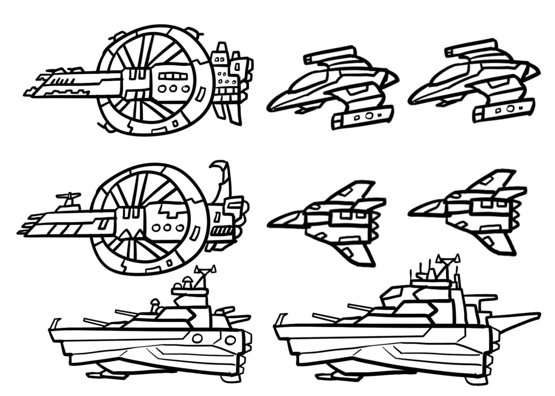 宇宙战舰,飞船,战斗机,科幻太空儿童画 创意儿童画简笔画卡通漫画教程