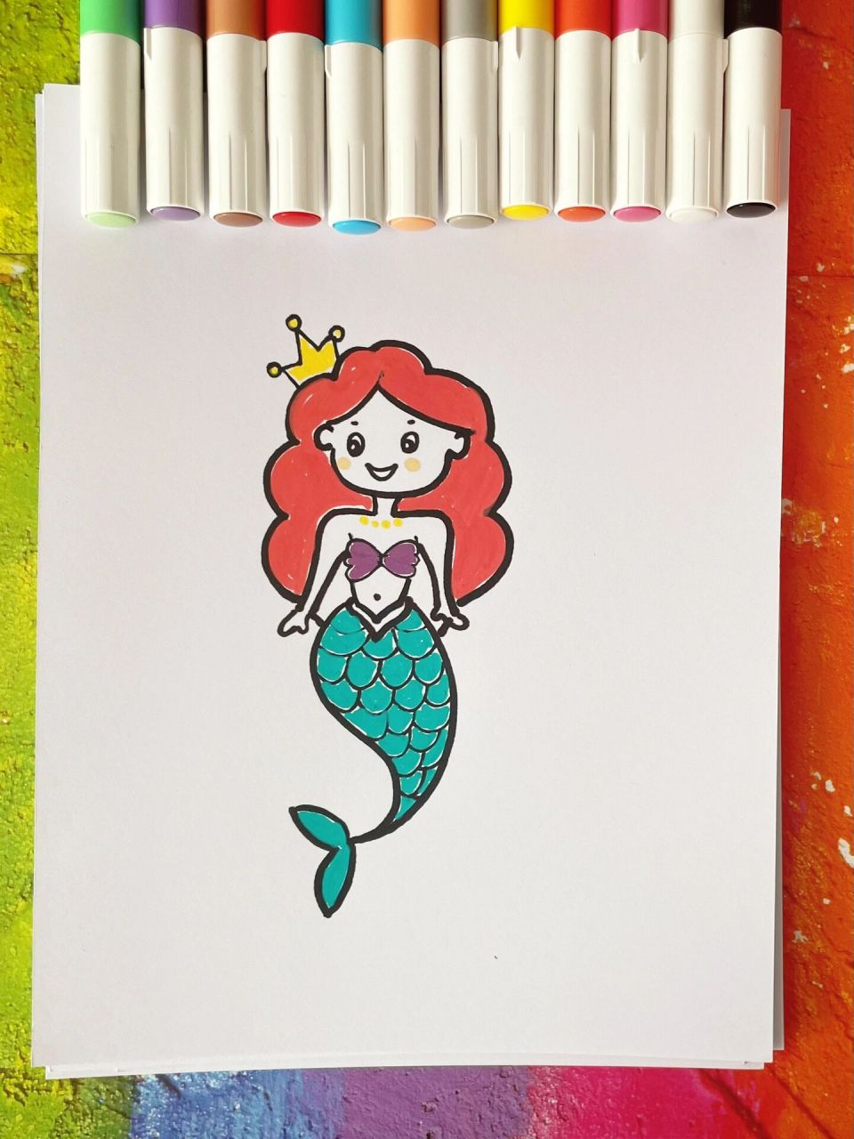 公主创意简笔画9315打印涂色线稿 漂亮的美人鱼简笔画怎么画?