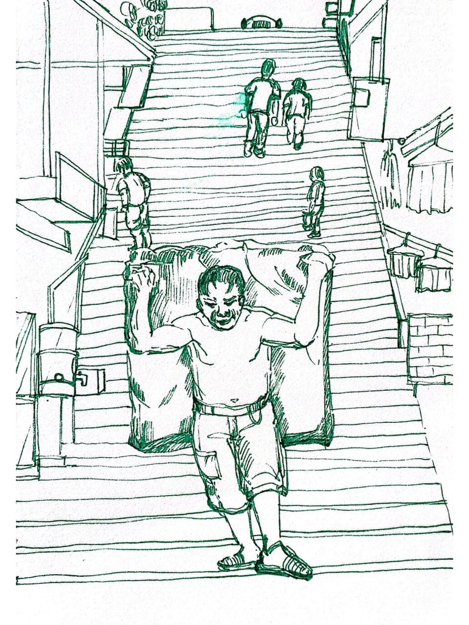 每日一画～速写『负重前行3』下楼梯 画画日 为了好好活着 我们拼尽