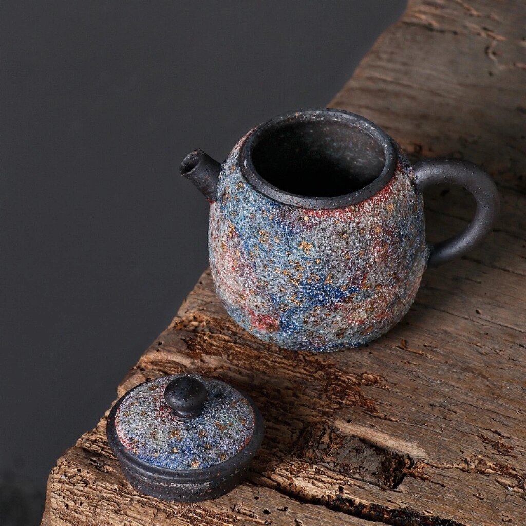 柴烧岩矿单壶功夫茶具 岩矿/多彩秦权壶 岩矿壶采用自然矿砂制作而成