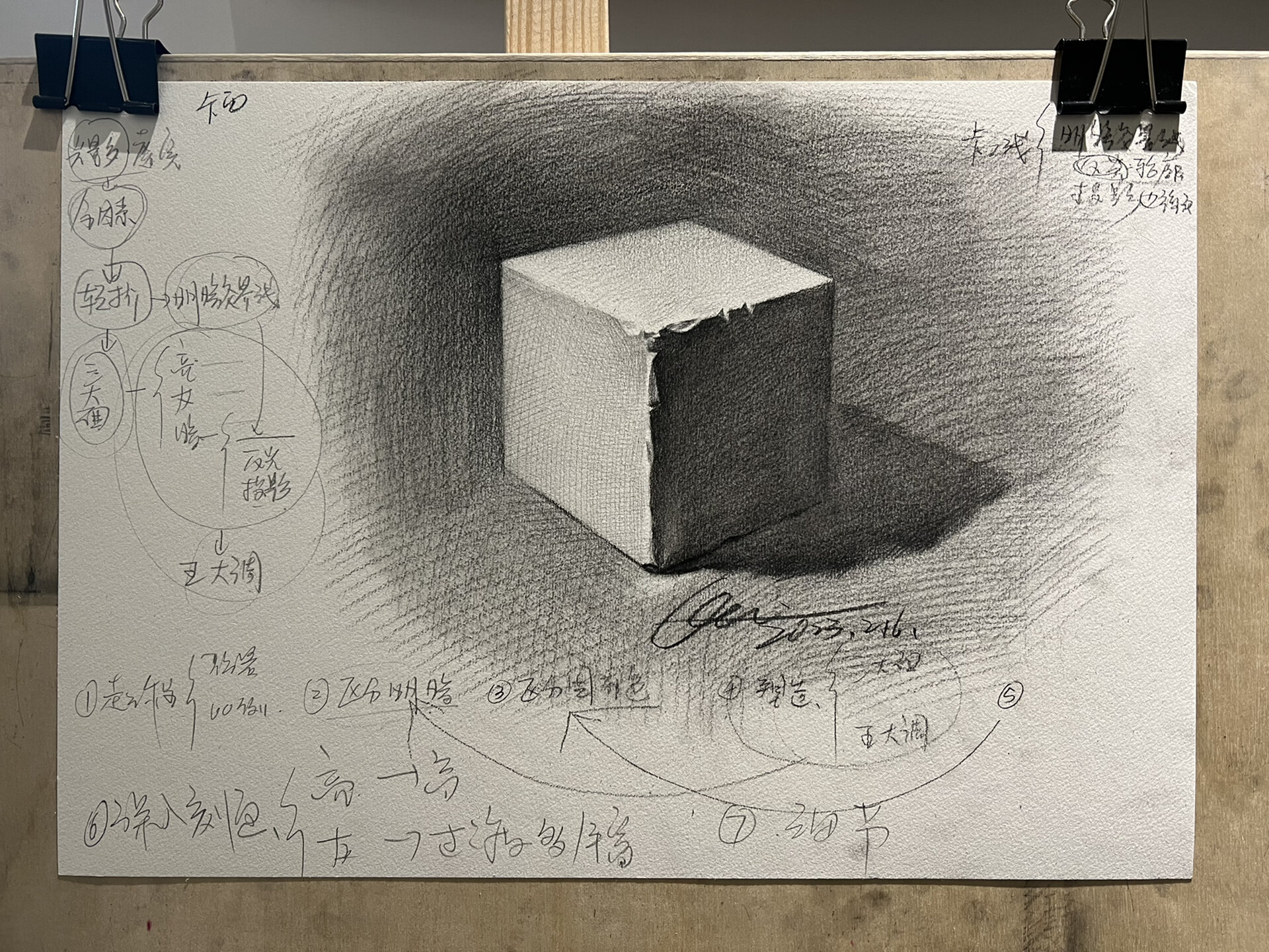 7315 全因素素描—正方体单体作画步骤 7215 工具:8开素描纸