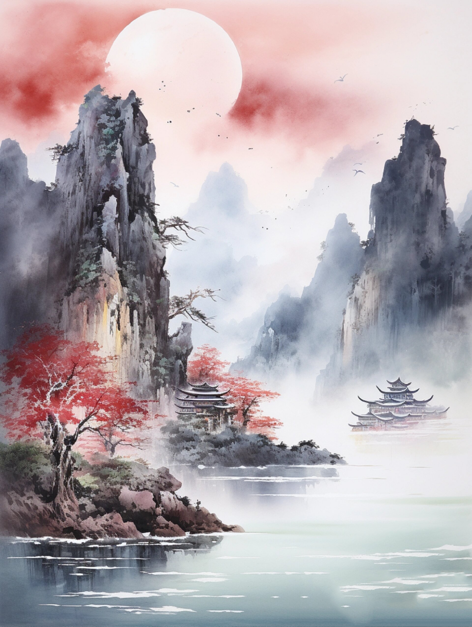 国风壁纸|94一叶扁舟,畅游山水间