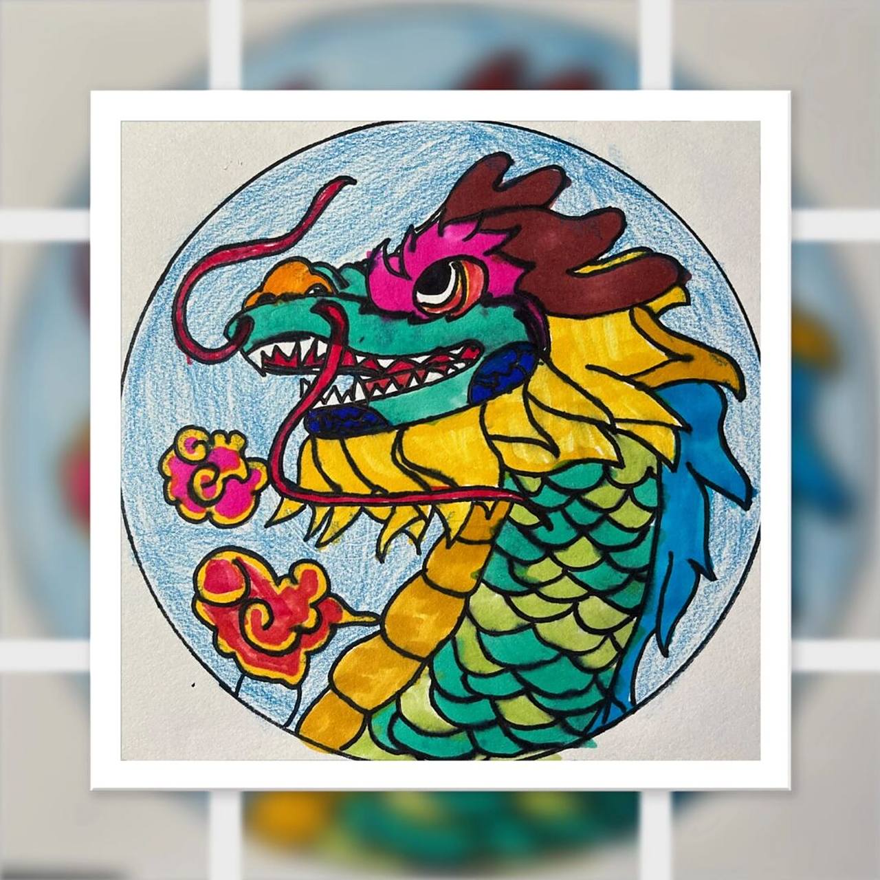 二年级小盆友昨天晚上画的绘画作品今天涂色龙93完美呈现,因为没有