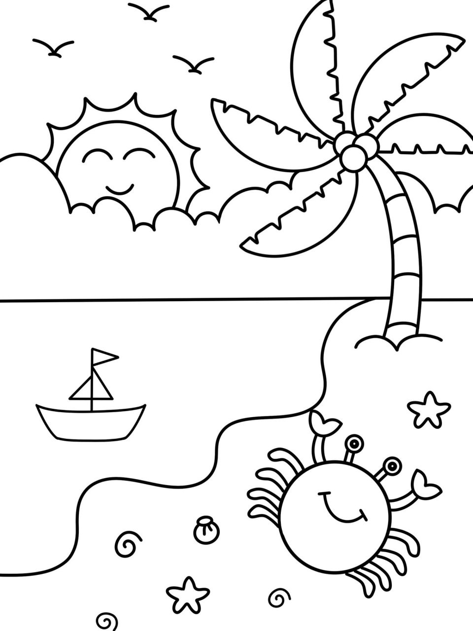 夏日沙滩9215螃蟹0215儿童画 创意画 简笔画 #创意美术儿童画