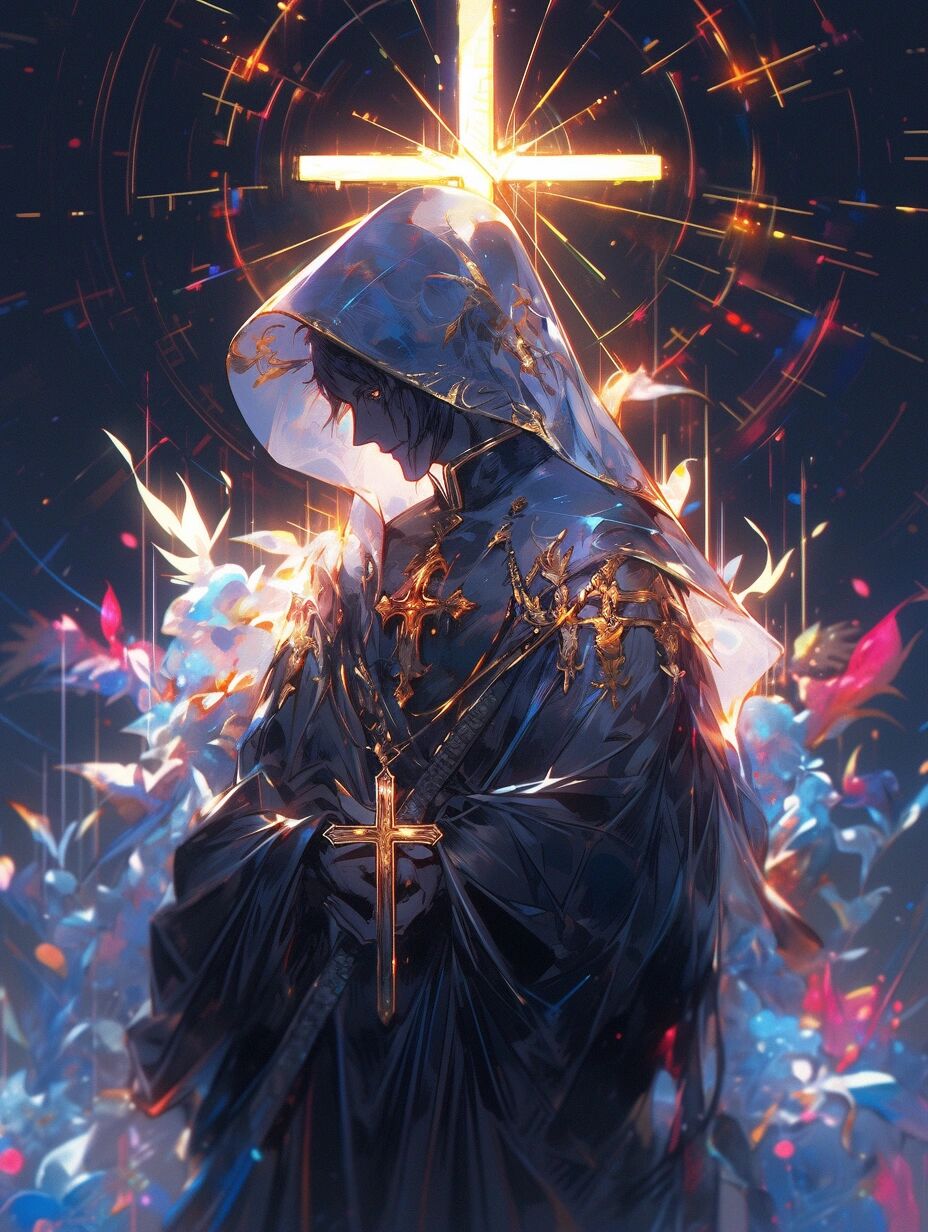 堕天使 黑羽展翅,堕天之美.他的眼神深邃凝视,带着一丝禁忌.