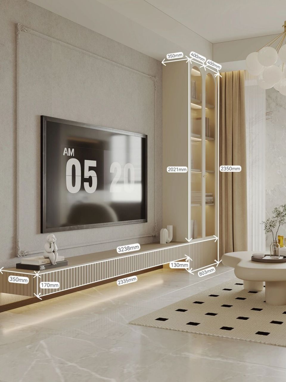 奶油法式l型悬空电视柜95详细尺寸来啦～ 之前跟大家分享了【万科