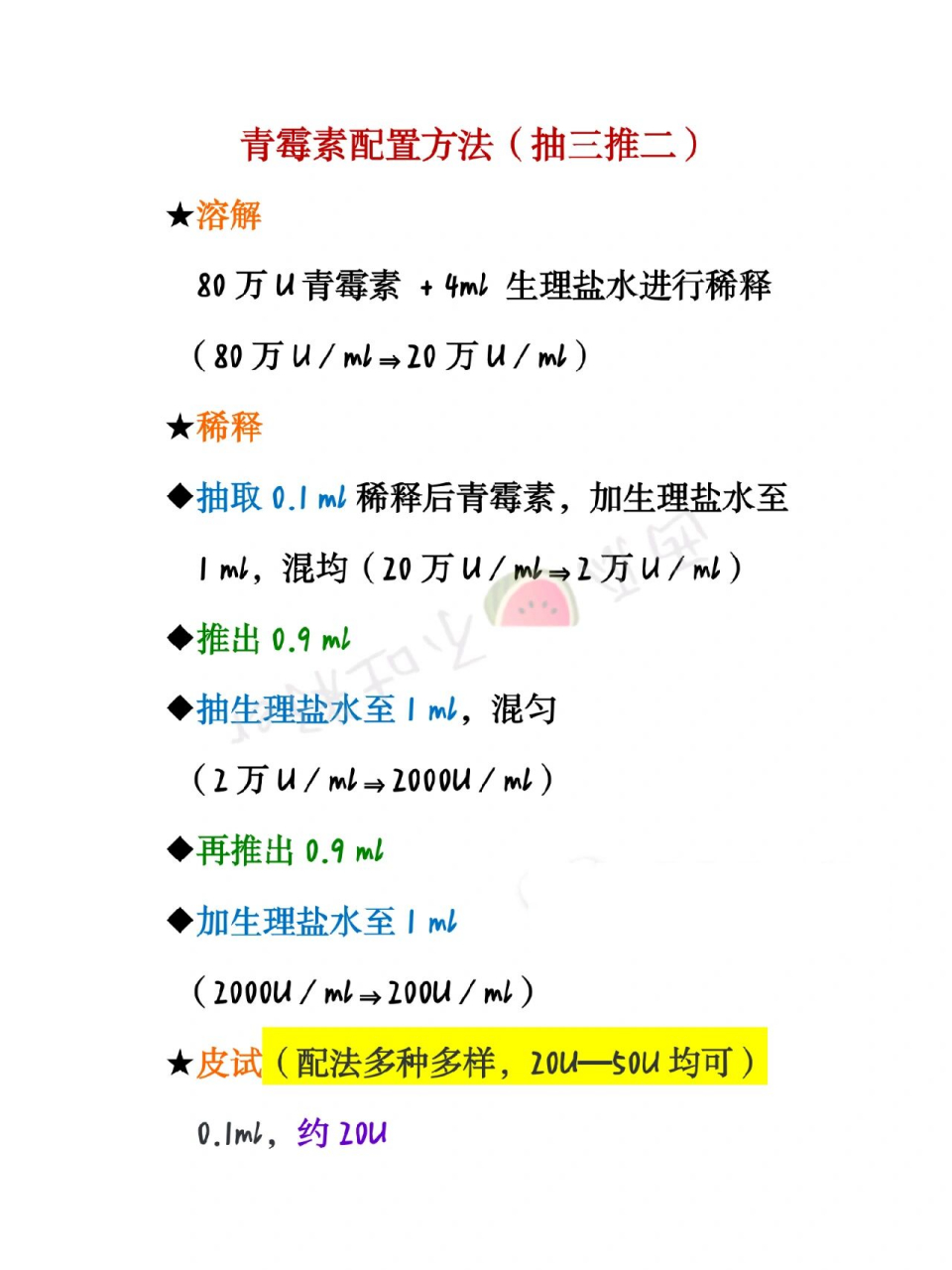 青黴素皮試液的配製及搶救方法 青黴素配置方法(抽三推二) ★溶解 80