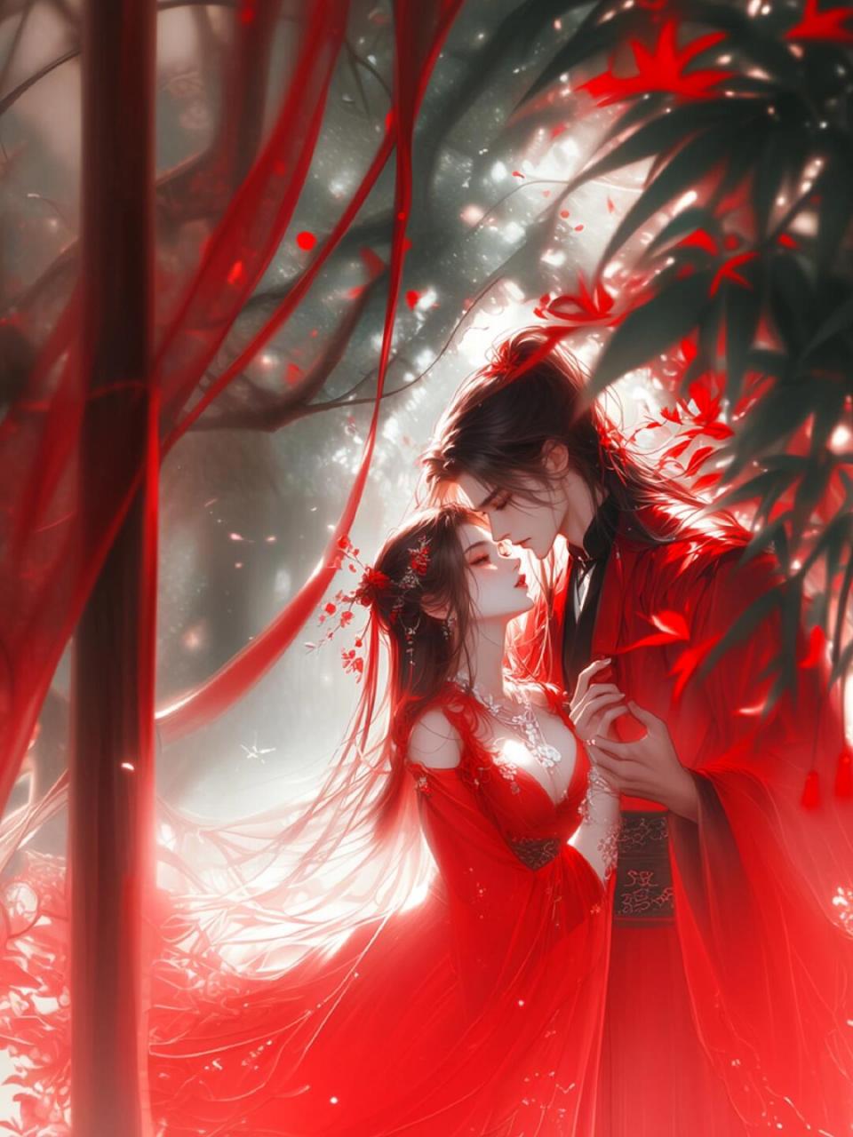 嫁衣如画: 身披凤冠霞帔,执手共度白首鹣鲽 #ai绘画有点东西#夏日滤镜