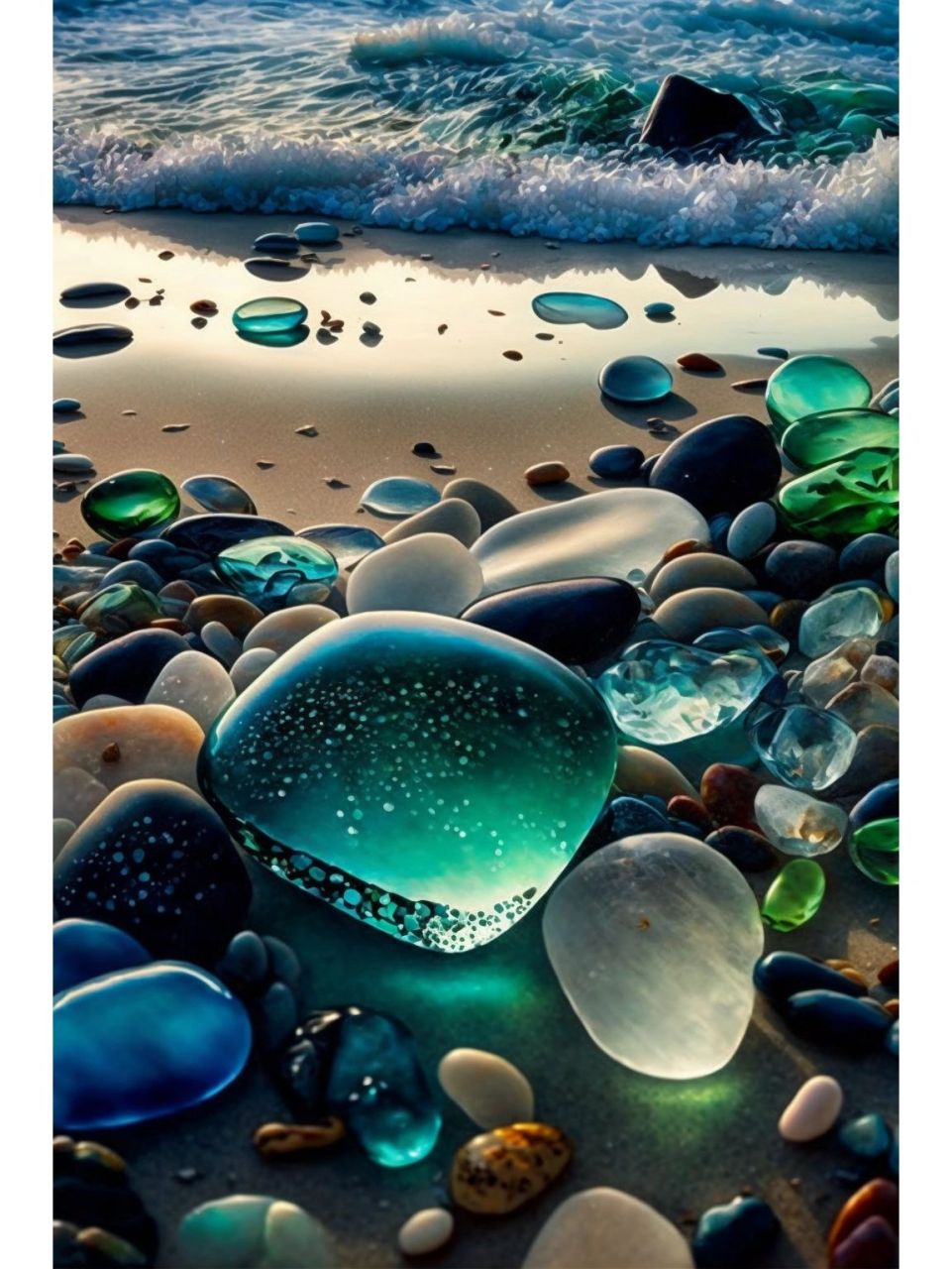 海边发光的彩色石头你喜欢吗?