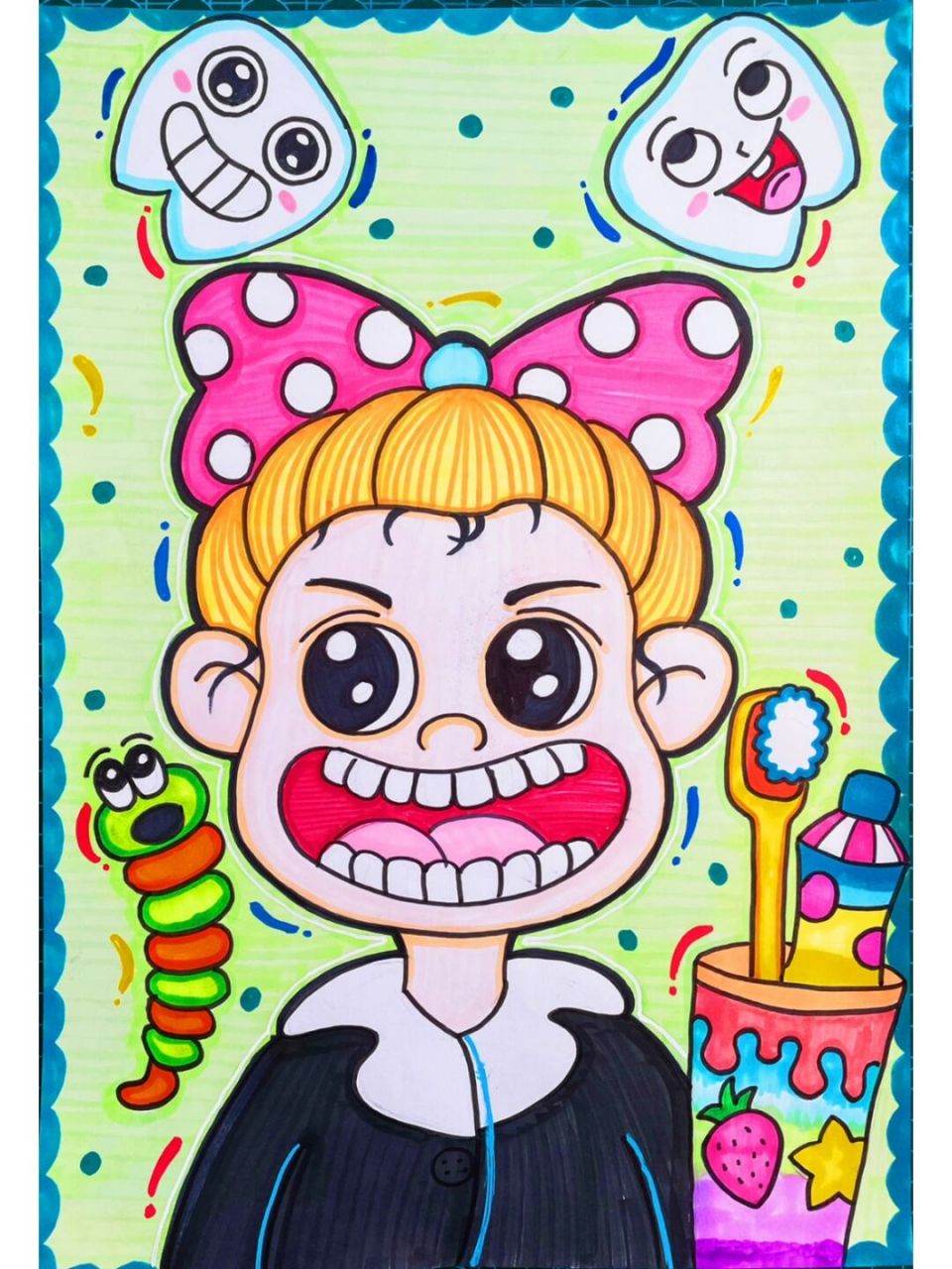 马克笔简笔画# #多乐绘马克笔# #爱护牙齿# ##创意美术儿童画