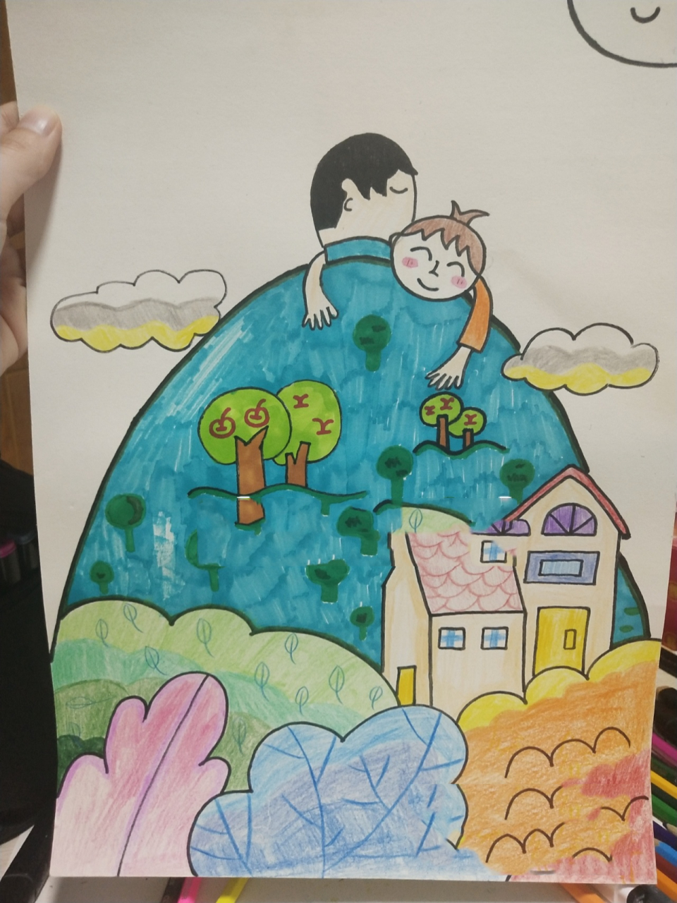 父亲节 创意儿童画 简笔画 彩铅 明天就是父亲节啦 都说父爱如山,今天