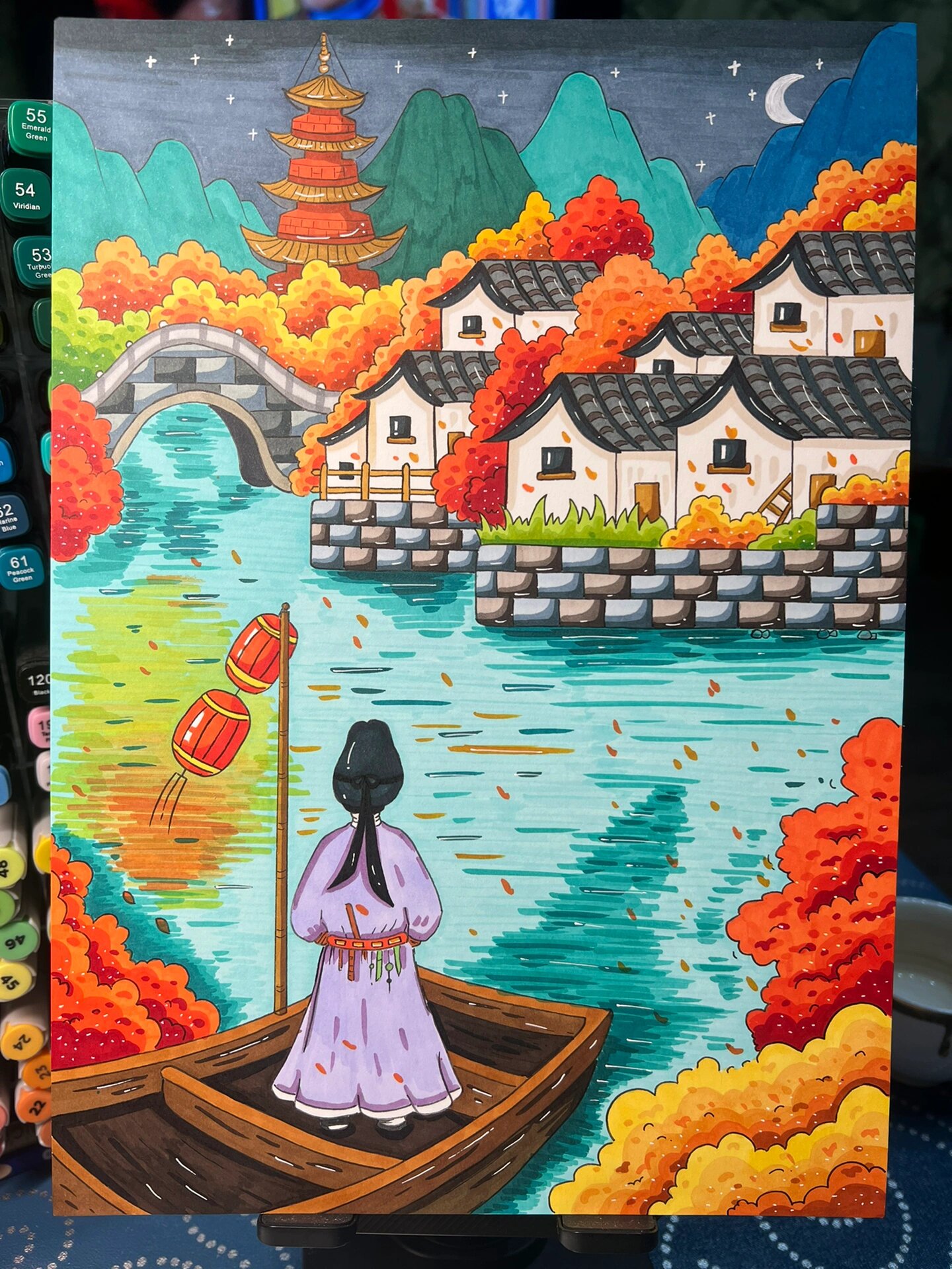 枫桥夜泊诗配画