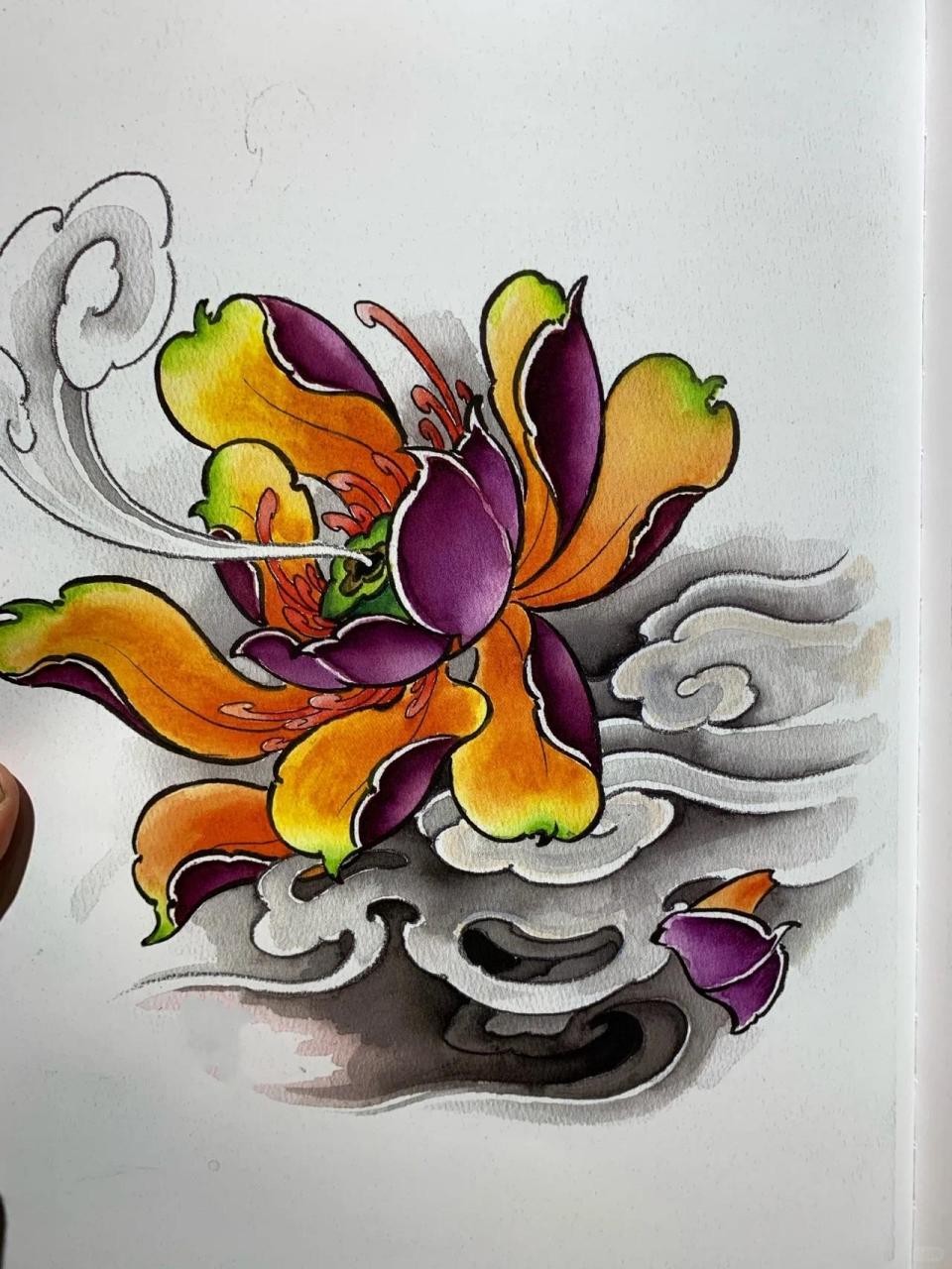 荷花纹身荷花纹身手稿  最新纹身手稿喜欢的留哥关注继续更新最新手稿