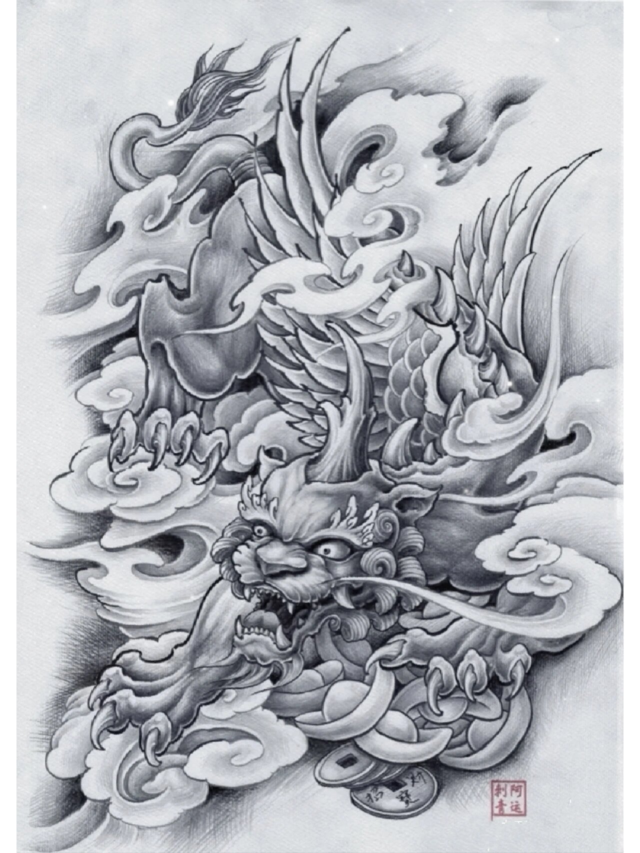 貔貅纹身手稿