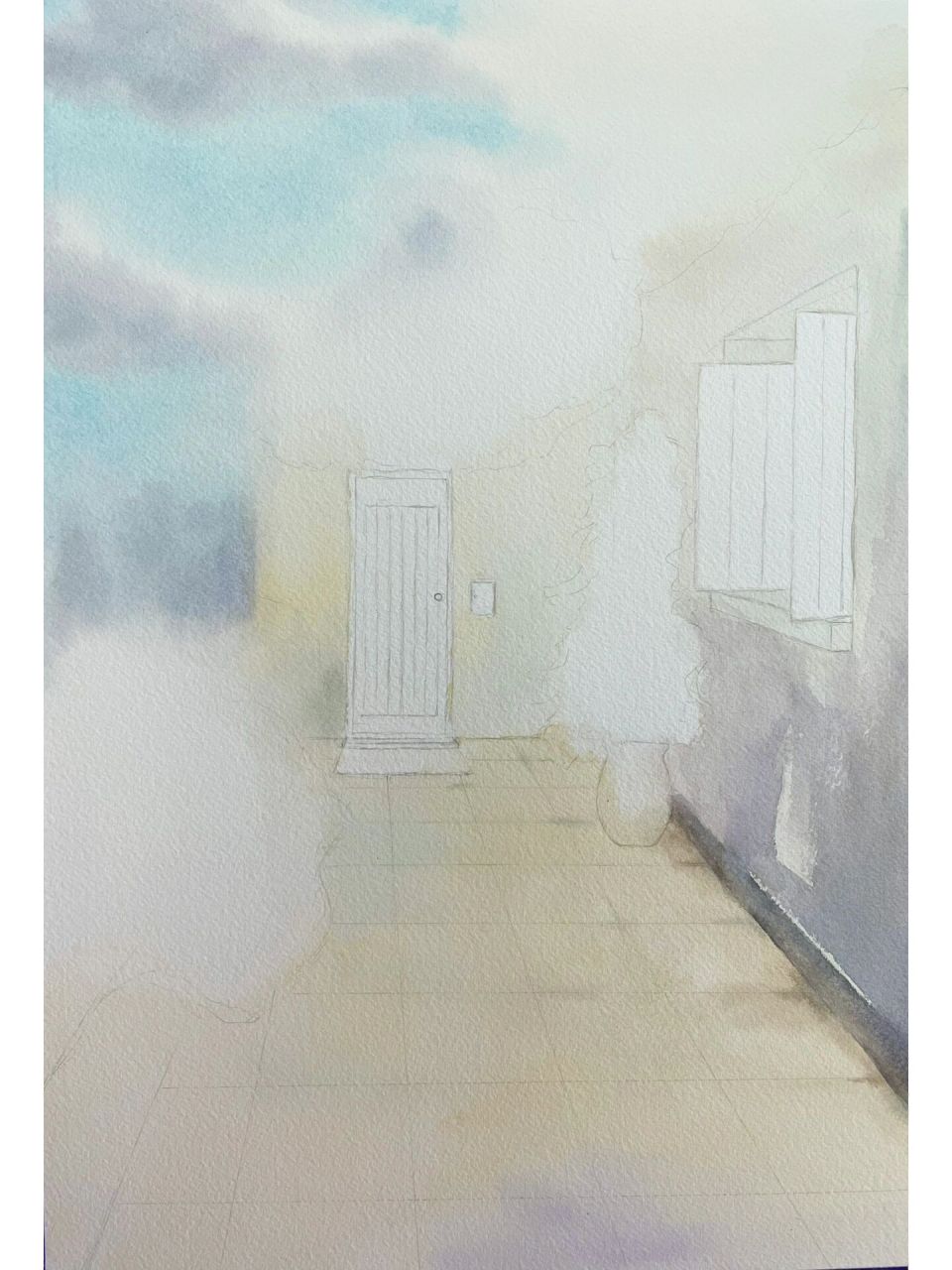 地中海风景 水彩画  临摹自陈文璘老师 一眼就喜欢的图,试着临摹一张