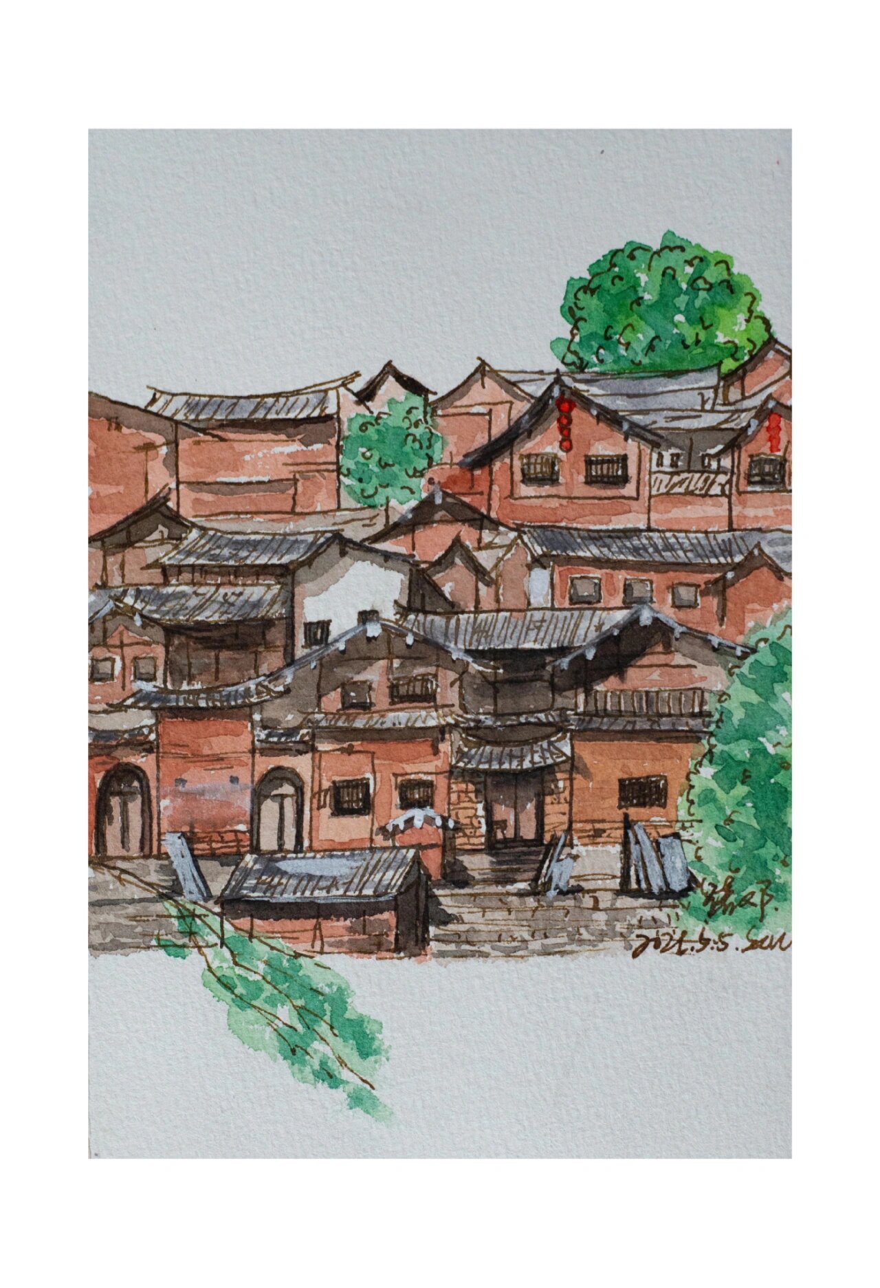 带着画笔去旅行|水彩画里的云南古镇