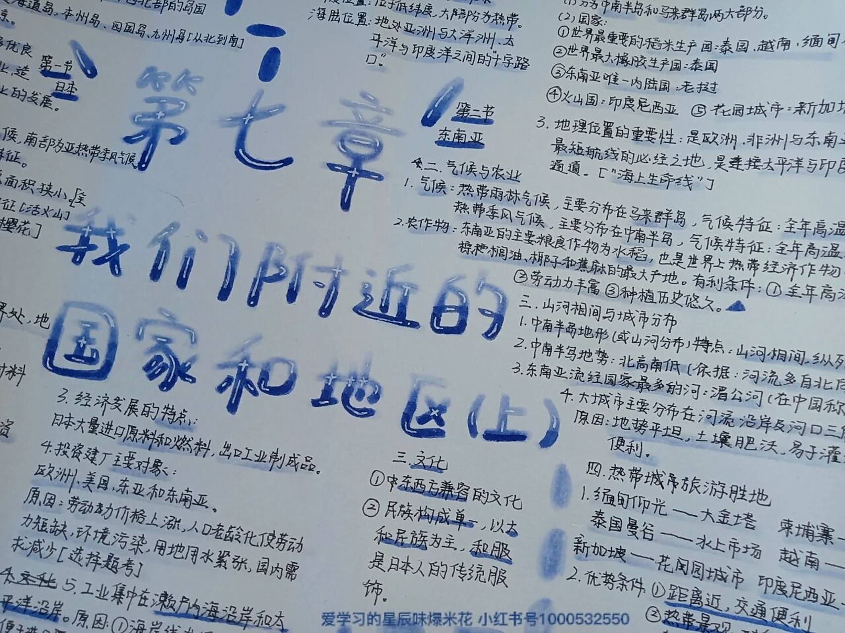 七年级下册 地理第七章思维导图 终于更新啦,这周去学校后可能会留宿