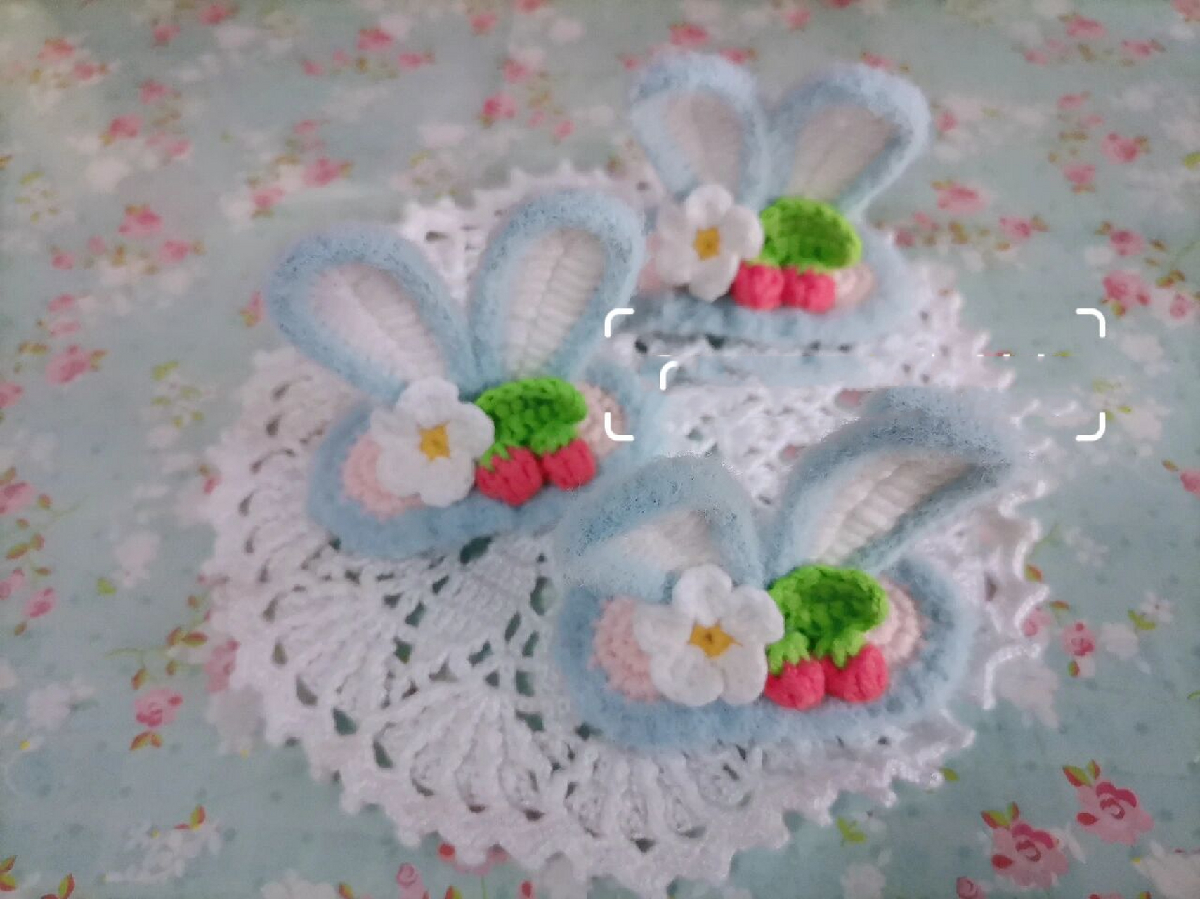 钩针编织 立体草莓兔耳发夹(附图解) 草莓味儿的小兔耳朵92发夹来啦