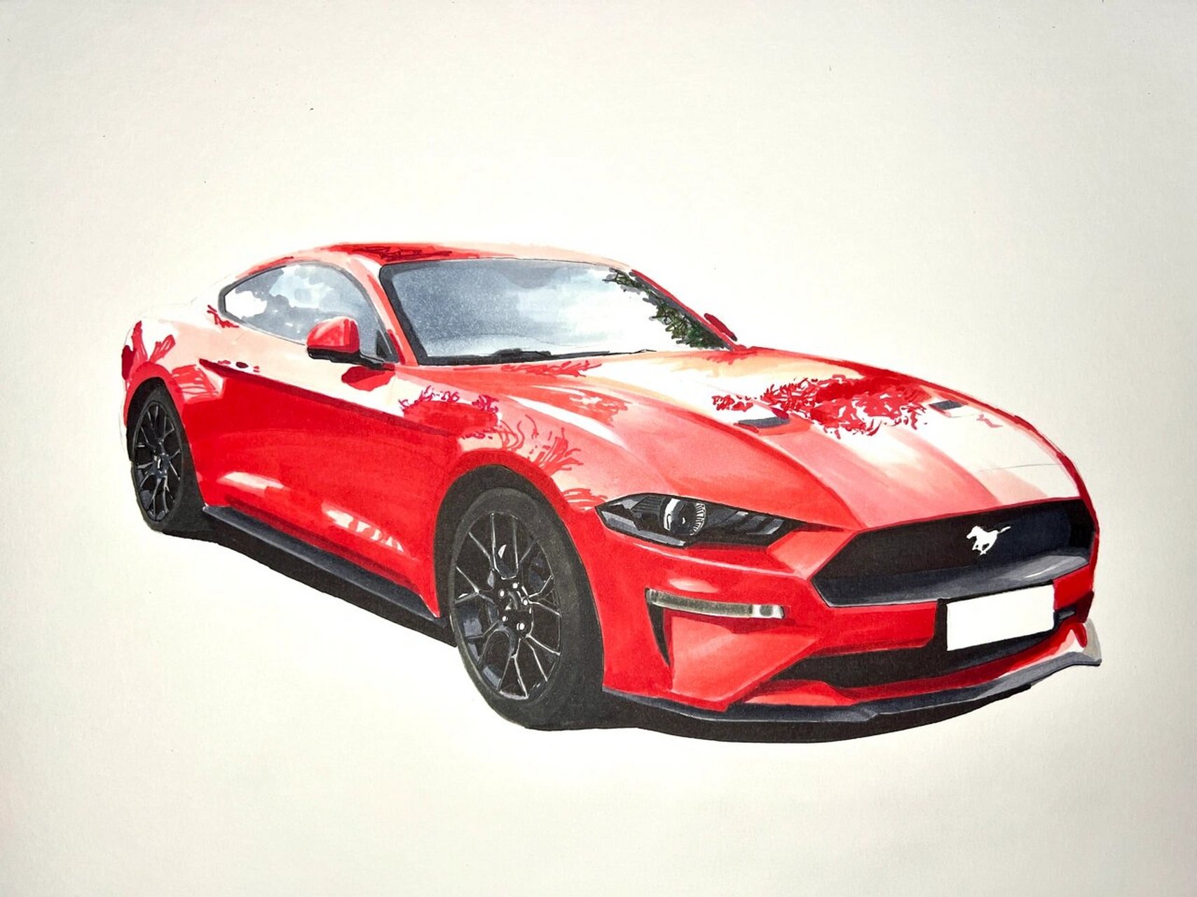 马克笔手绘-福特野马 差不多用了6个小时吧!有什么问题可以问我!