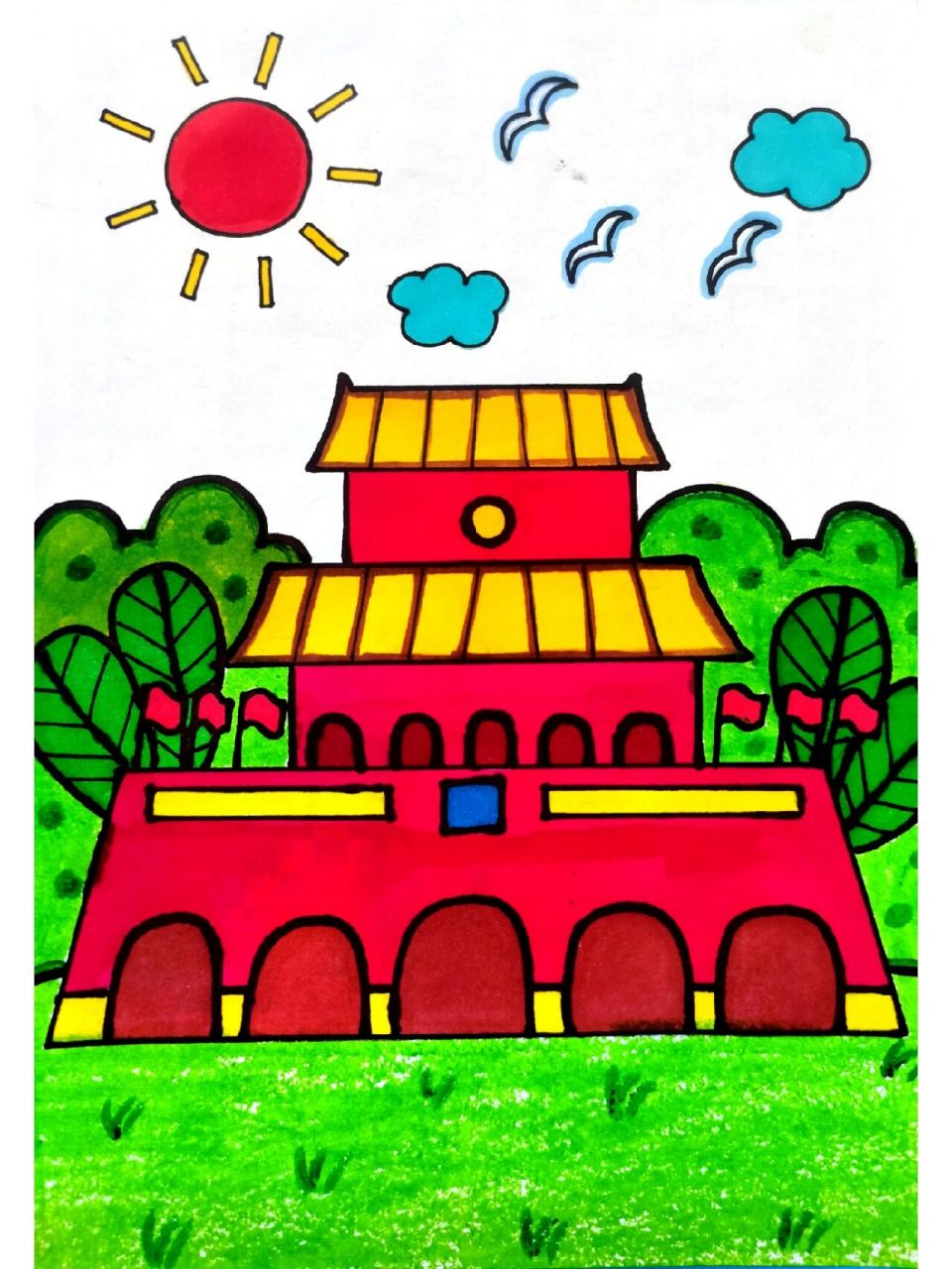 国庆节天安门主题画 国庆节快到了,画一幅天安门主题画,手把手教你画