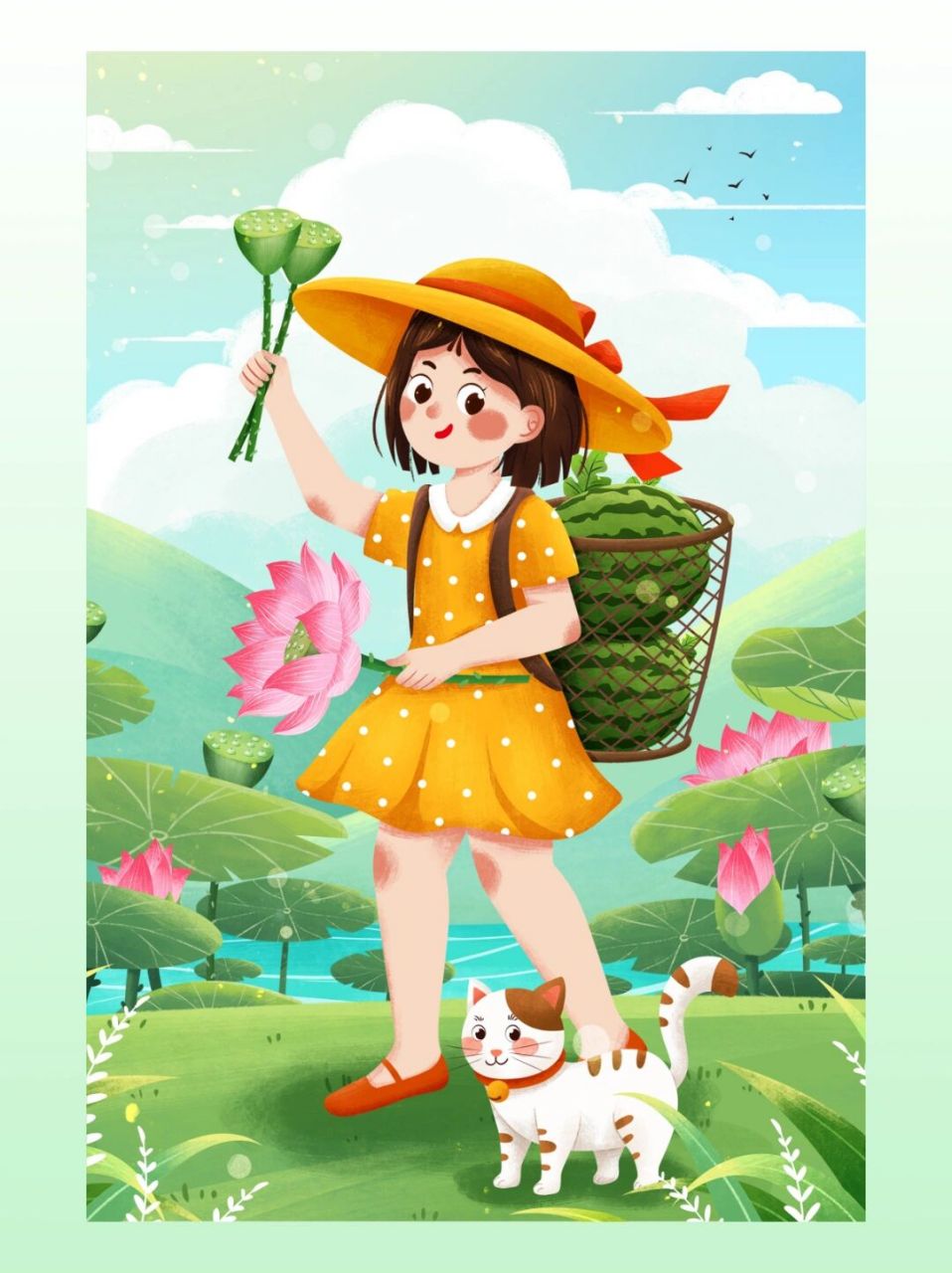 素材|夏天西瓜卡通可爱插画|冰凉夏日吃西瓜 92夏天就是7815