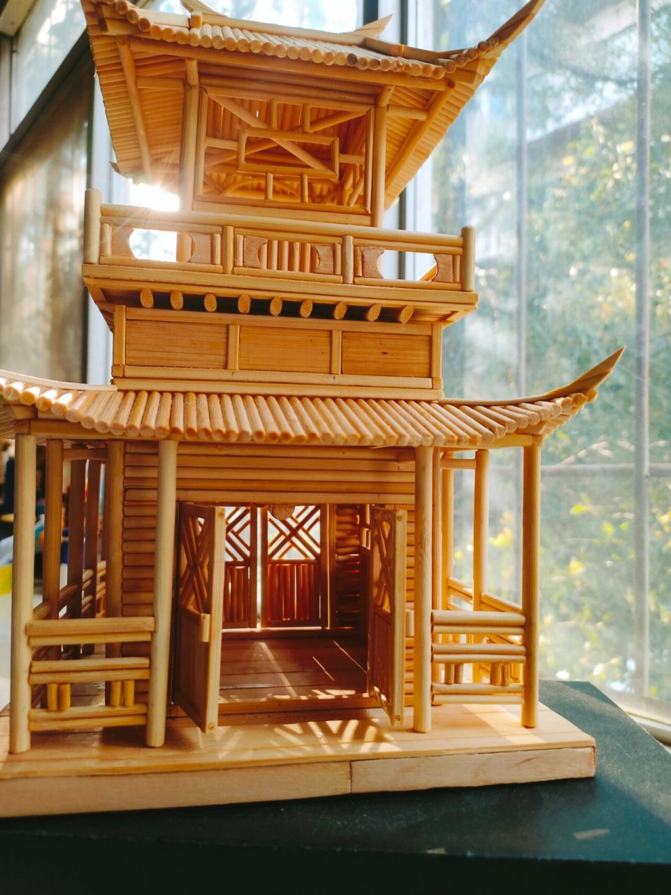 手工制作竹艺古建筑