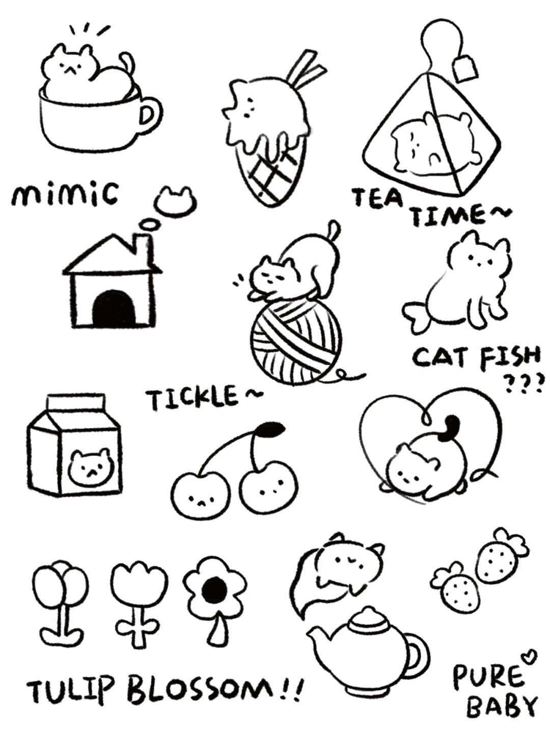 手帐素材|黑白铅笔手绘画风猫猫🐱