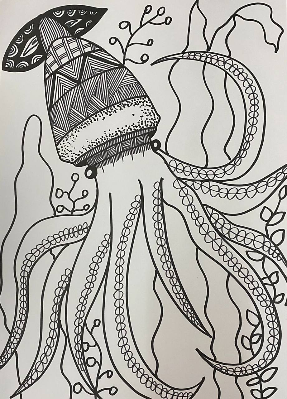 创意儿童画/线描《章鱼99》后附详细步骤图         线描 《章鱼