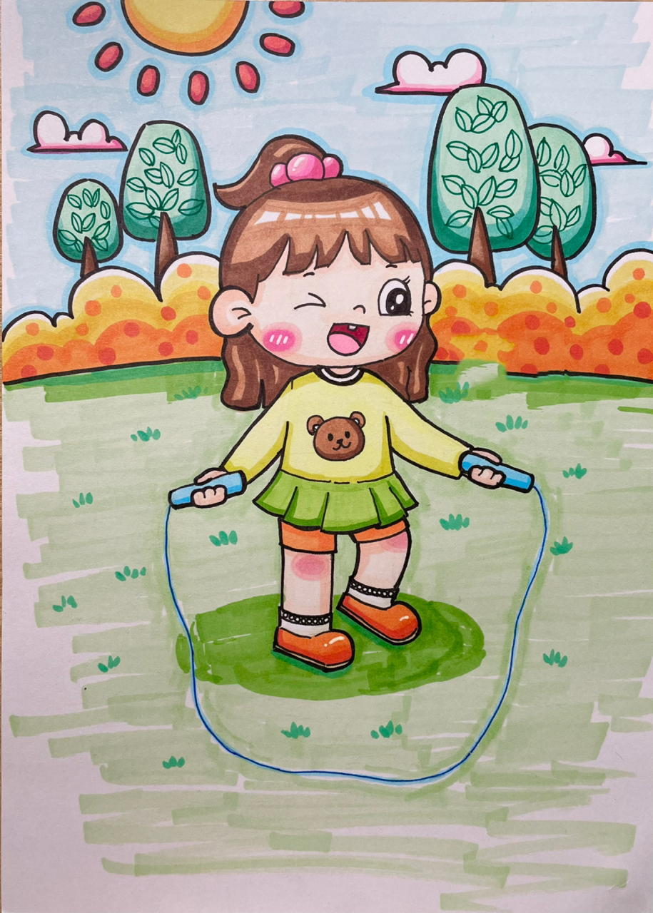 跳绳的女孩 儿童简笔画 只要不限制具体的动作要求, 这个女孩对 🌟