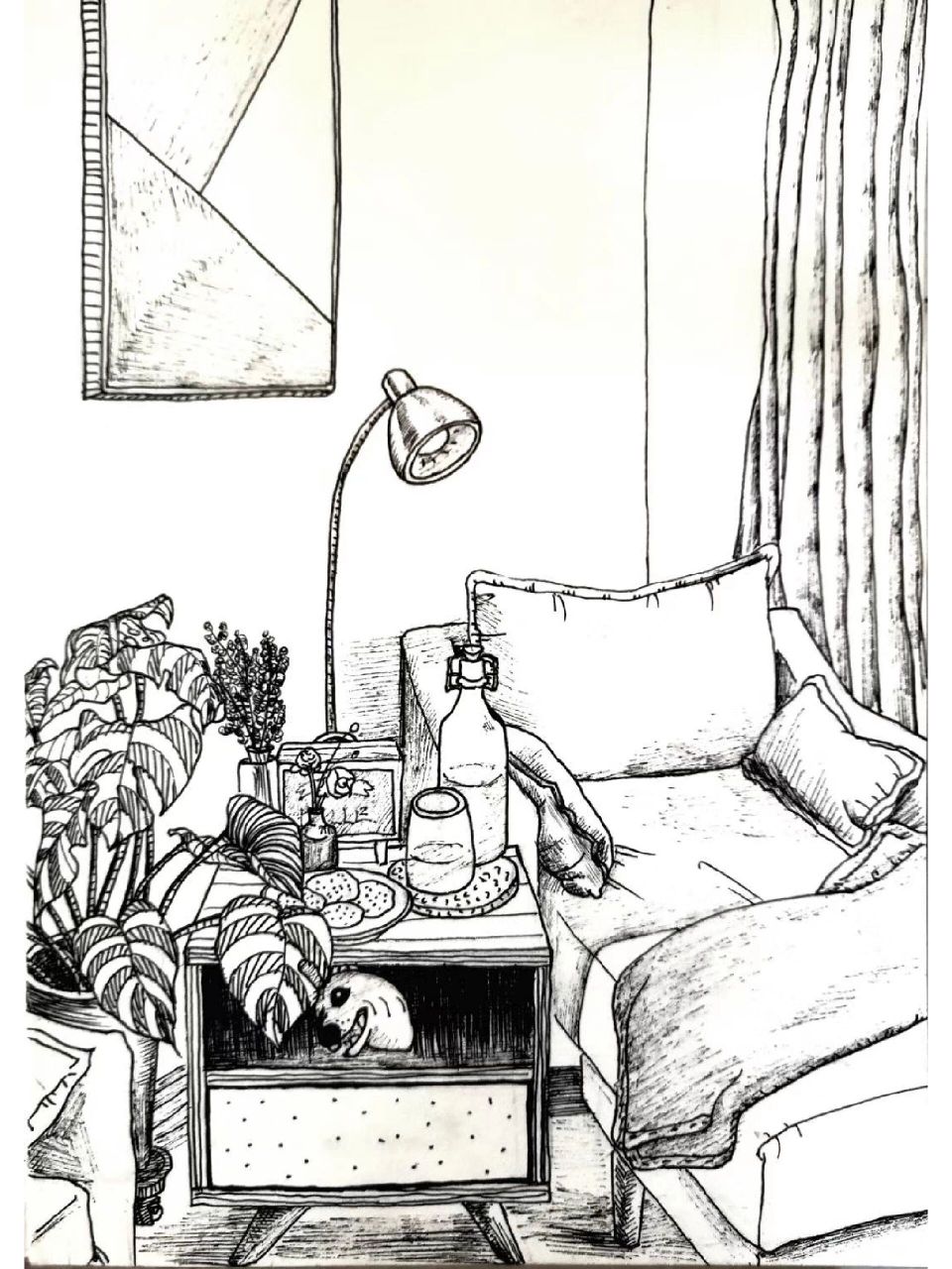 线描——卧室一角 卧室一角