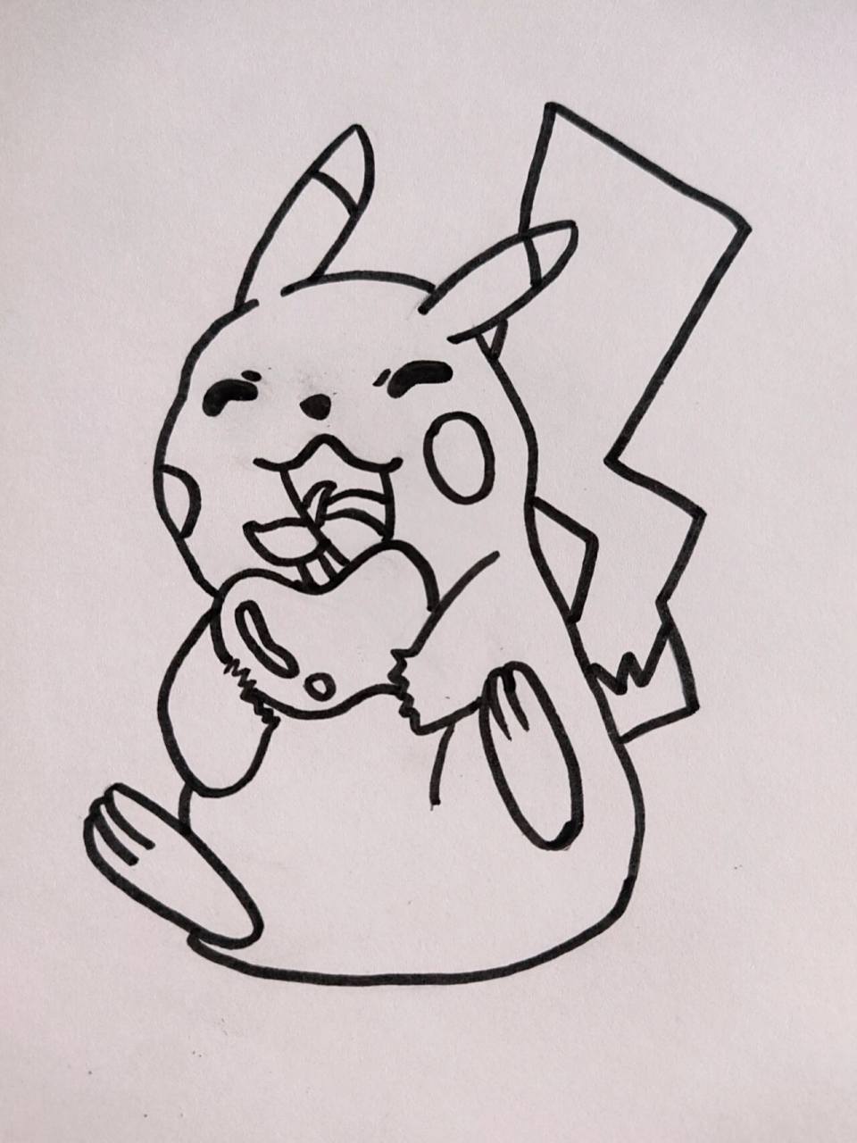 简笔画‖皮卡丘(48) 一个拿着苹果的皮卡皮卡皮卡丘正在向你走来