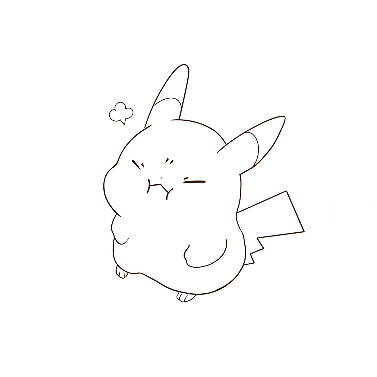 可可爱爱简笔画皮卡丘|附线稿教程 气鼓鼓的pikachu～ 轮廓:干油膜