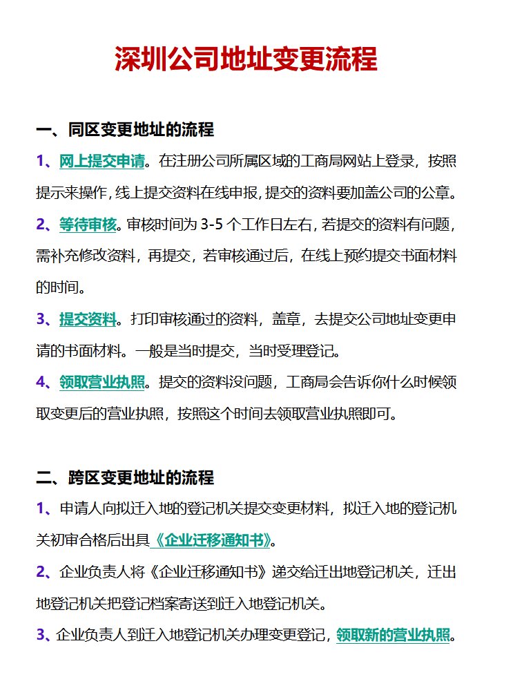 深圳公司地址变更详细流程 深圳公司地址变更流程 一,同区变更地址的