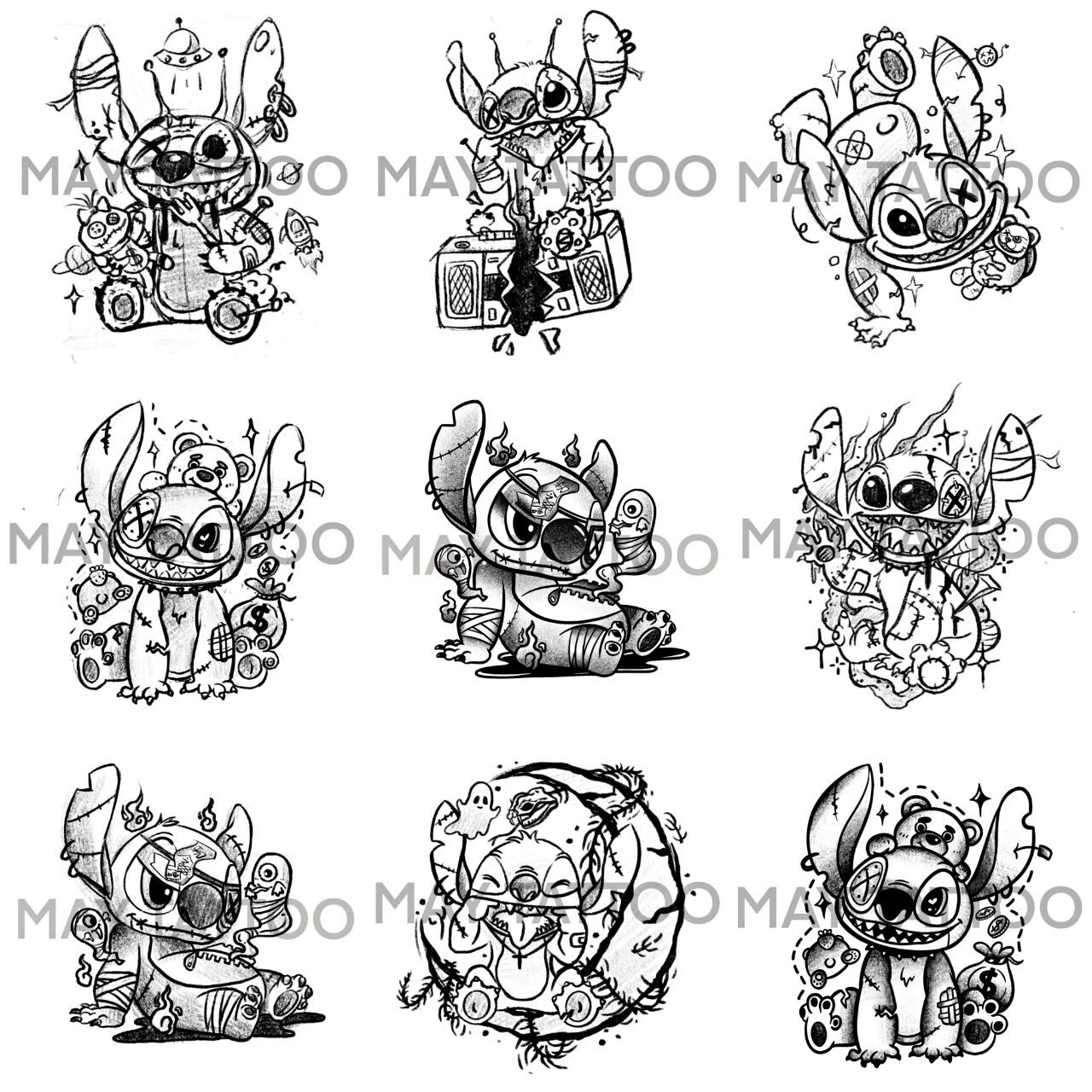 暗黑甜酷纹身手稿 史迪仔大合集newschool 史迪仔大合集来啦 蓝怪物是