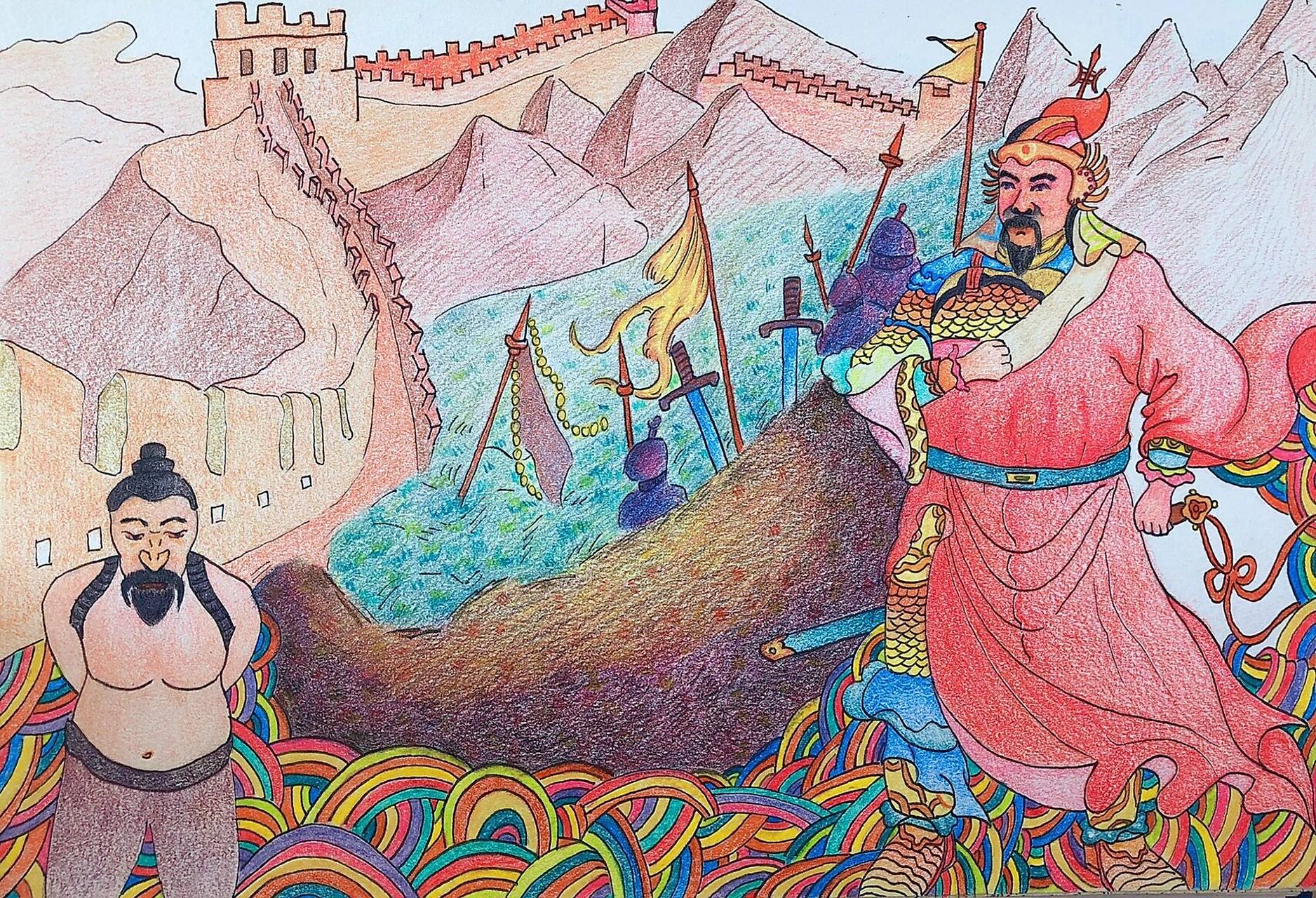 彩铅绘画 岳飞精忠报国