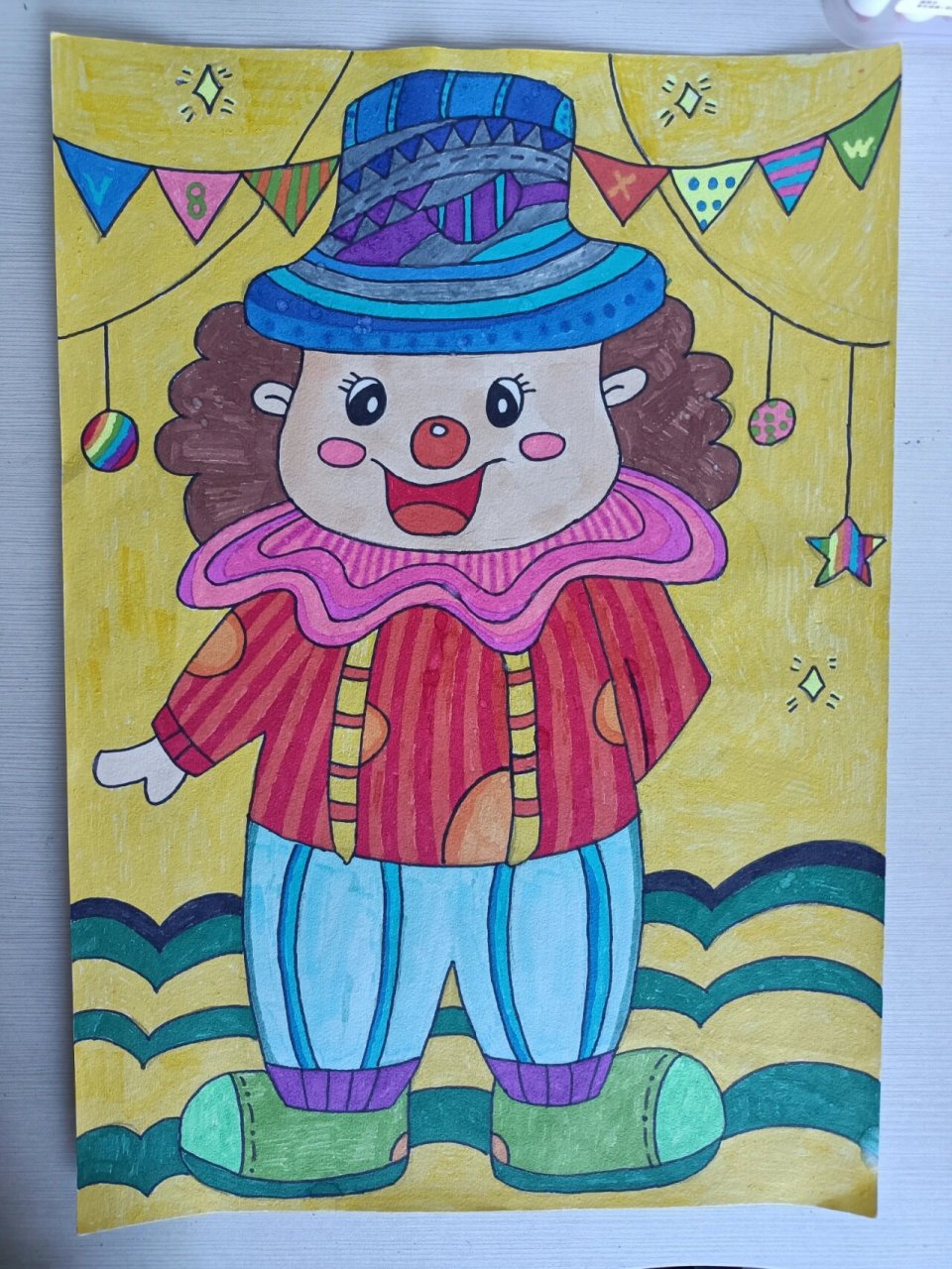 湘版二年级上册美术范画74第四课 顶天立地 画的是个小丑07学生的