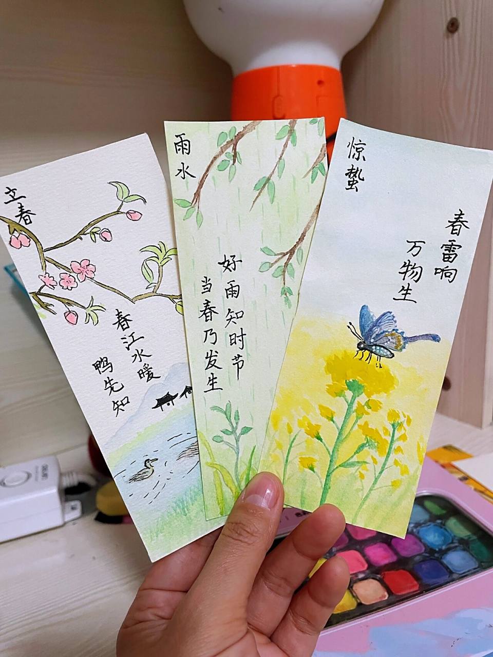 二十四节气书签系列一 这些天雨水不断,提示着万物复苏,生机勃勃的