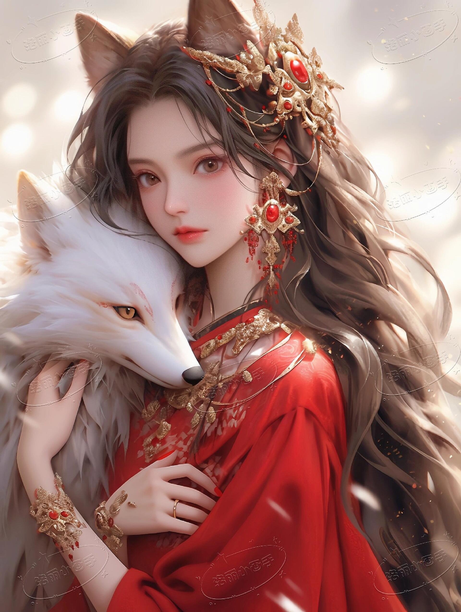 古风头像·红色系九尾白狐|高级又好看