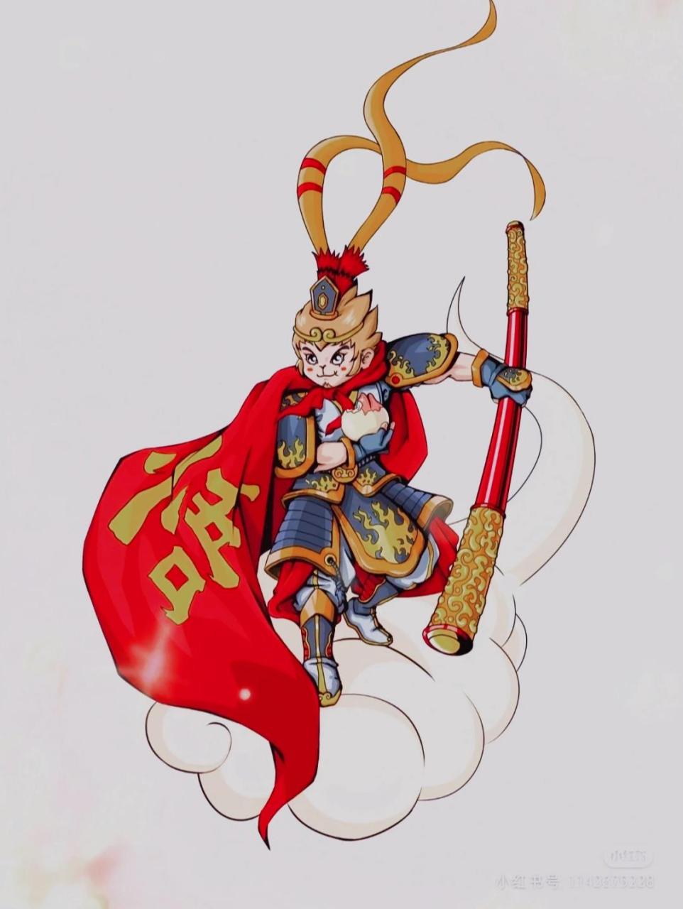 齐天大圣孙悟空手绘 材料:白卡纸,马克笔,水性勾线笔 临摹来源:见图七