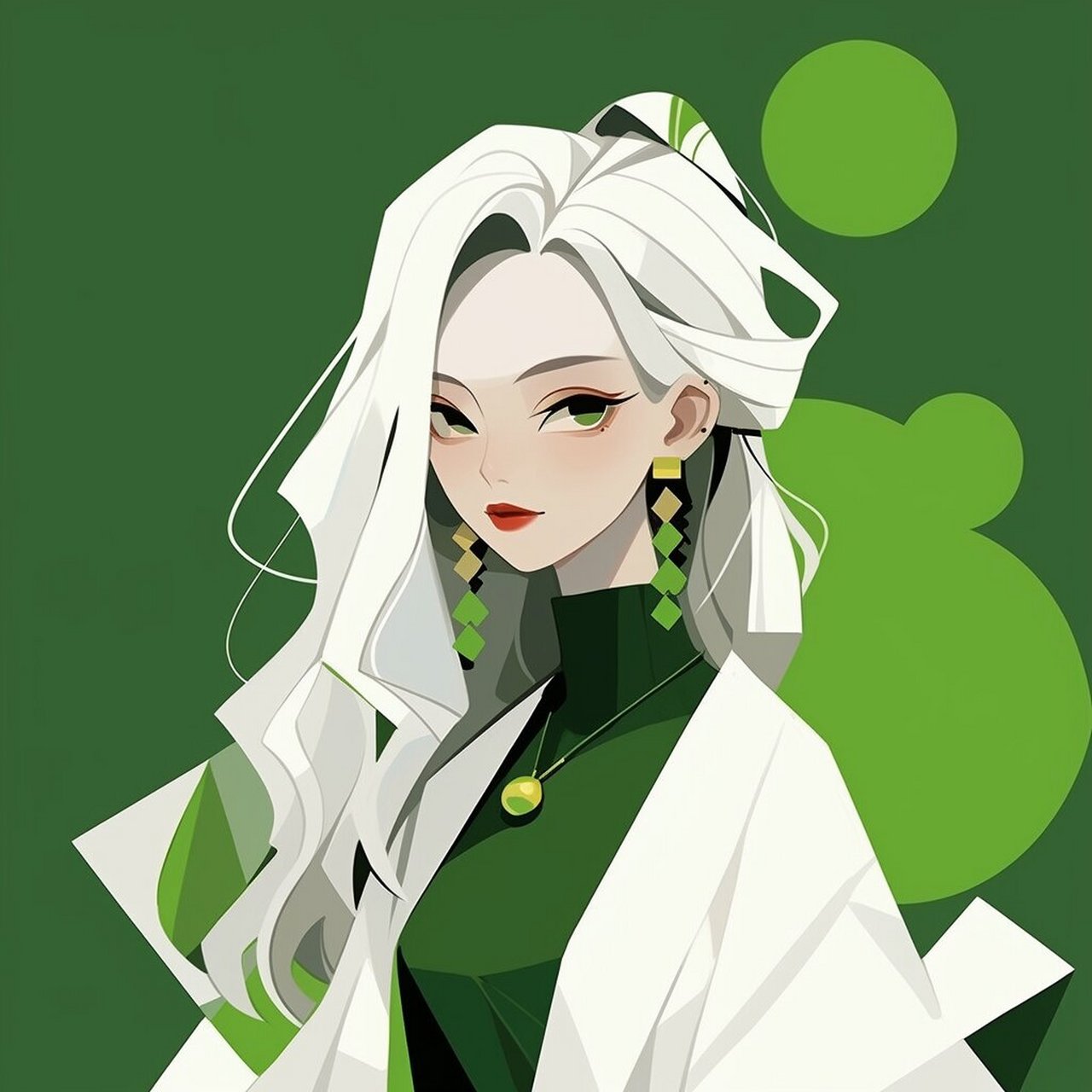 极简美学 | 绿色系 |  白色长发女生头像 这次的小姐姐,无论扎头发