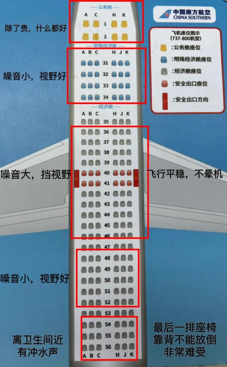 76 南航的波音737-800机型 公务舱4个座位 明珠经济舱24个 普通经济