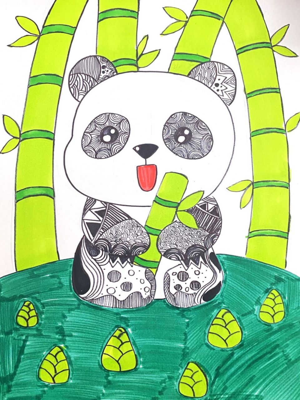 线描# #黑白线描# #熊猫线描##动物线描